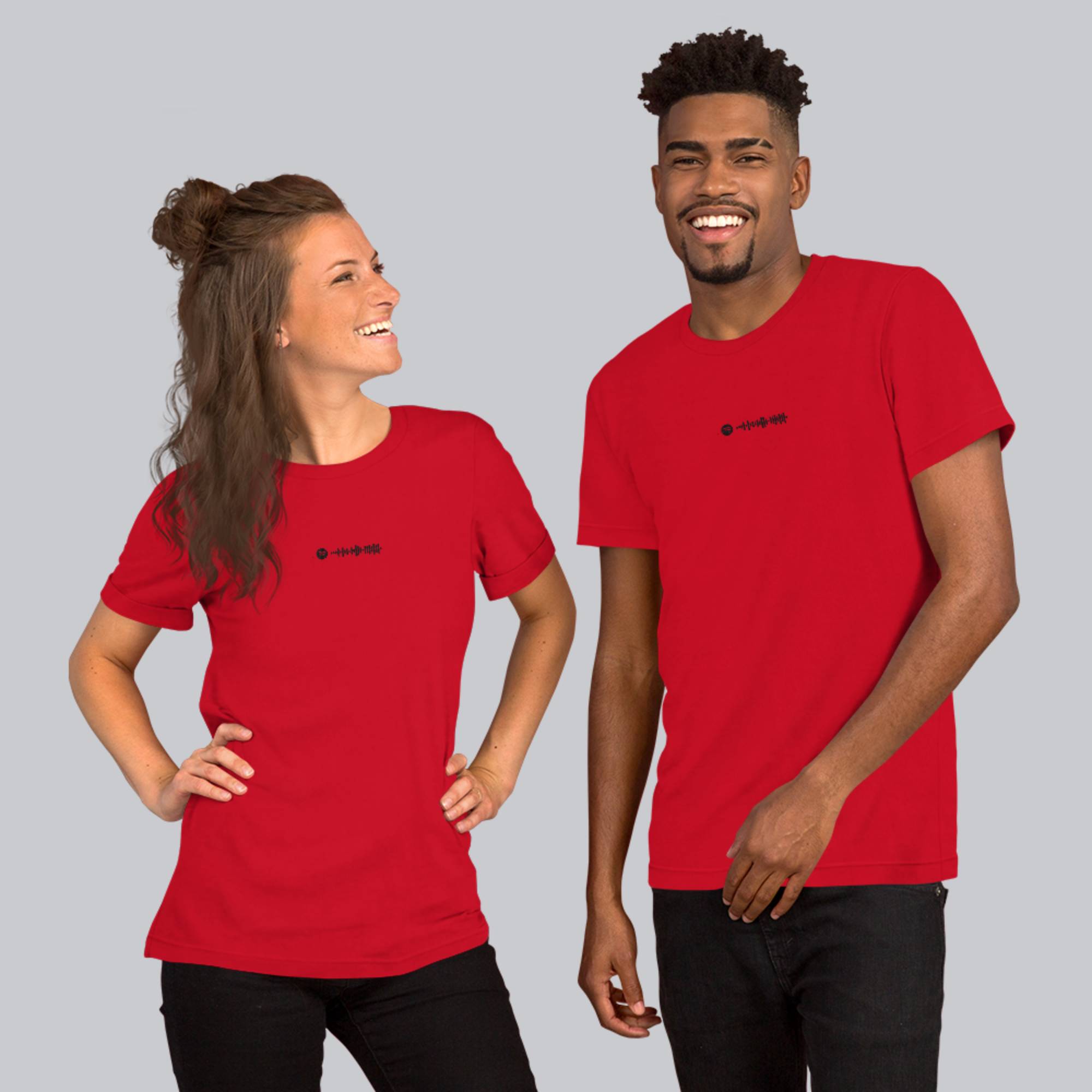 Red Tshirt with embroidered custom music code