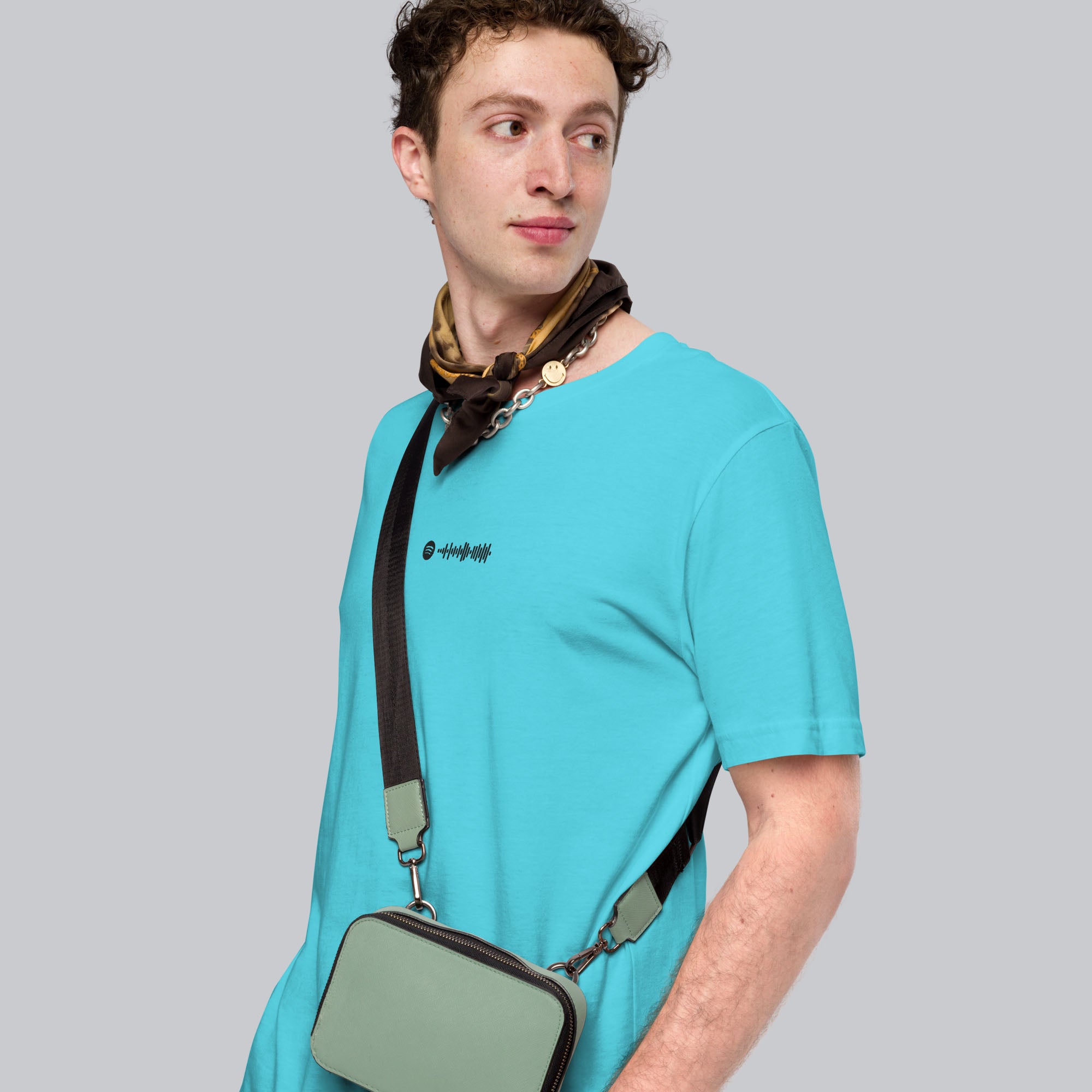Turquoise Tshirt with embroidered custom music code