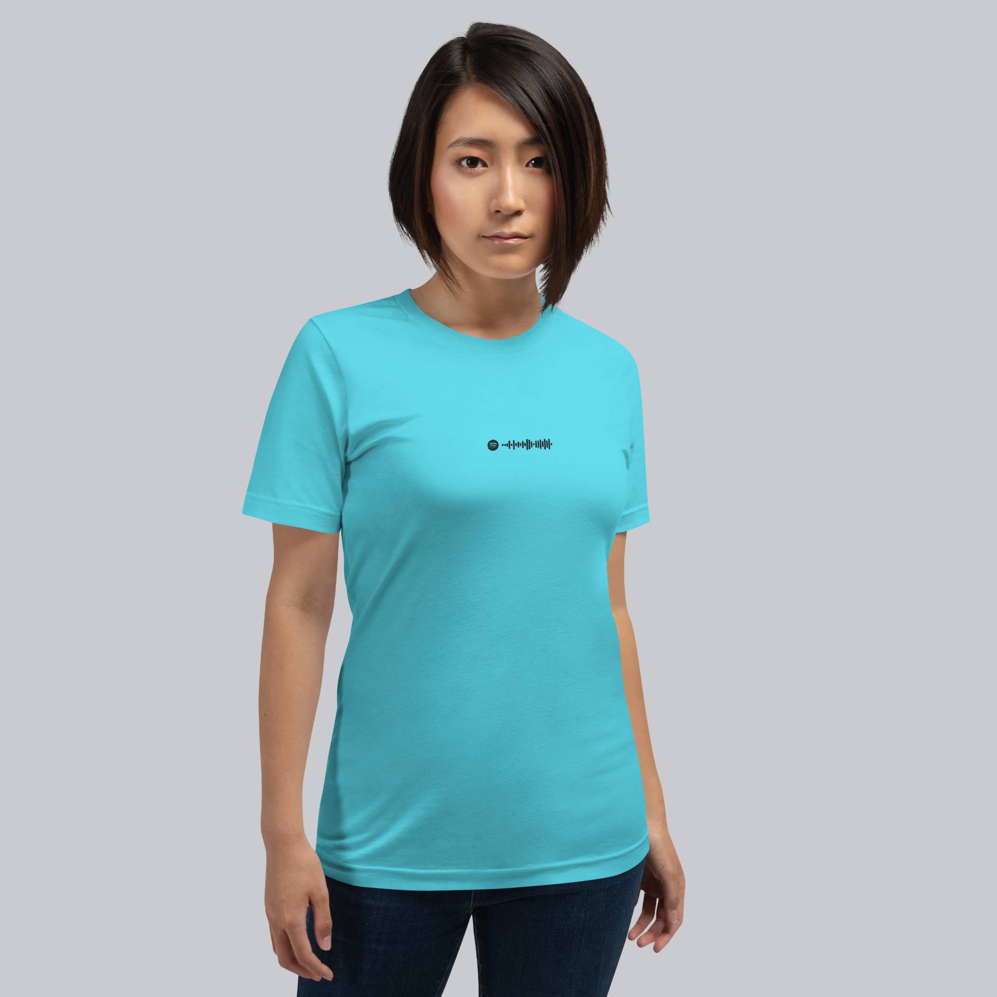 Turquoise Tshirt with embroidered custom music code