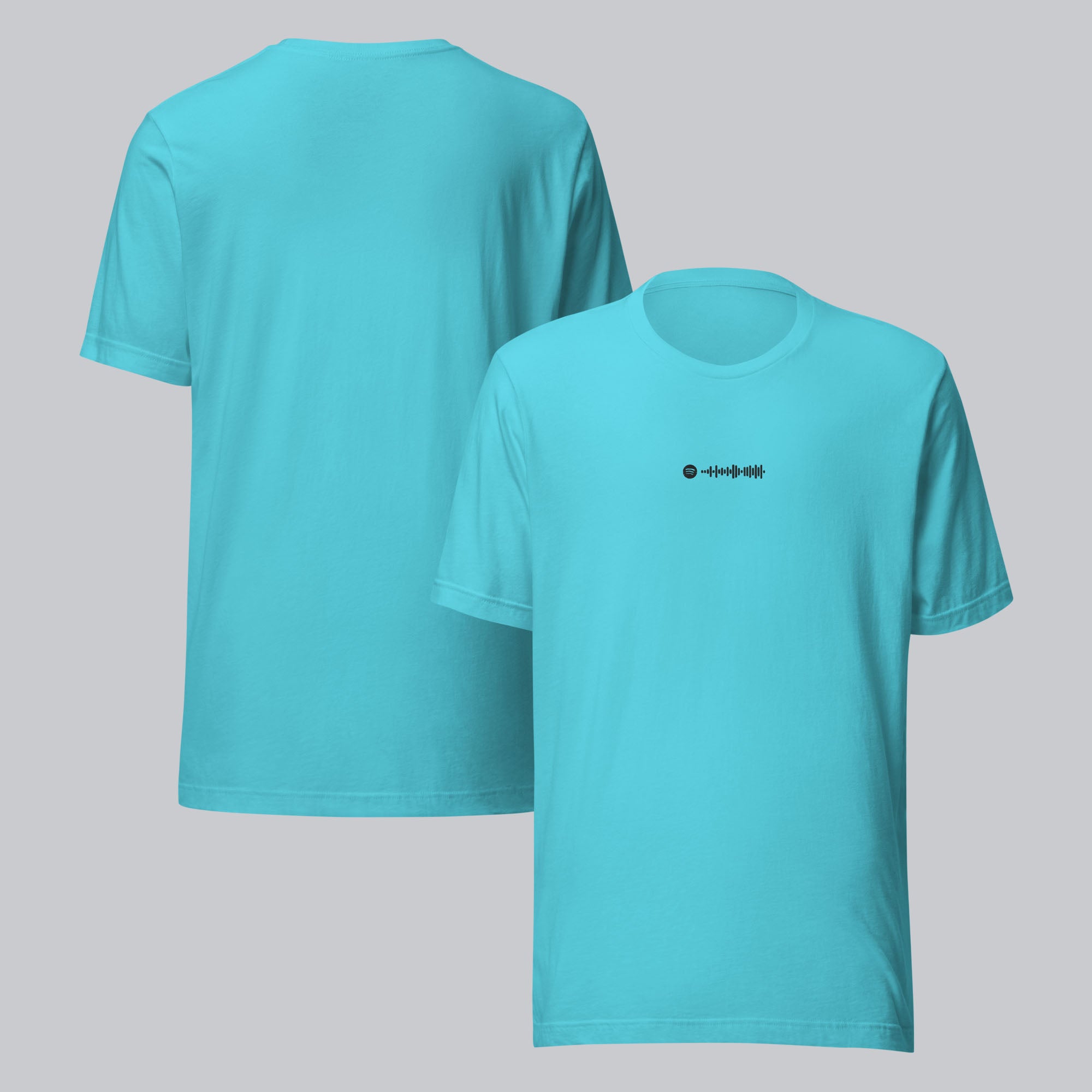 Turquoise Tshirt with embroidered custom music code