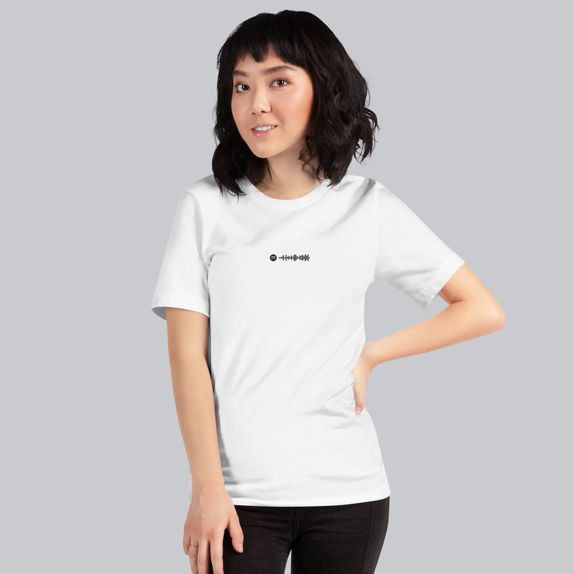 White unisex tshirt with custom music code