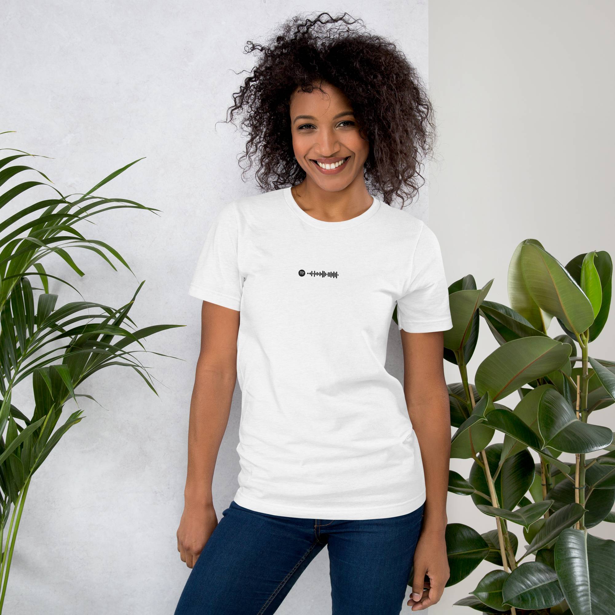 White unisex tshirt with custom music code