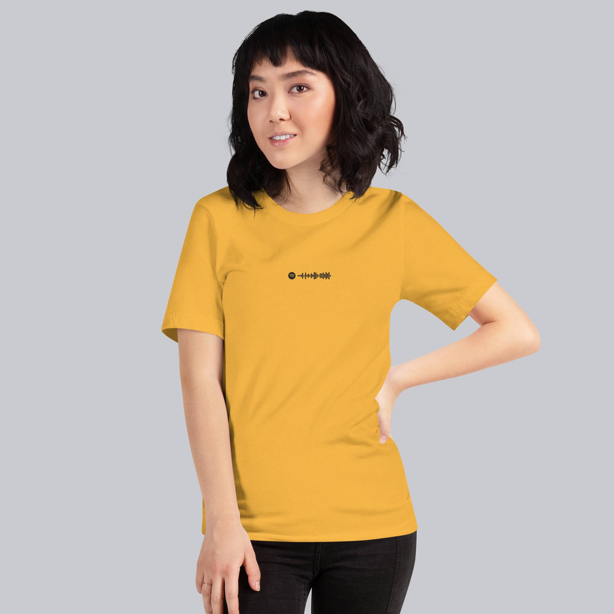 Yellow Tshirt with embroidered custom music code