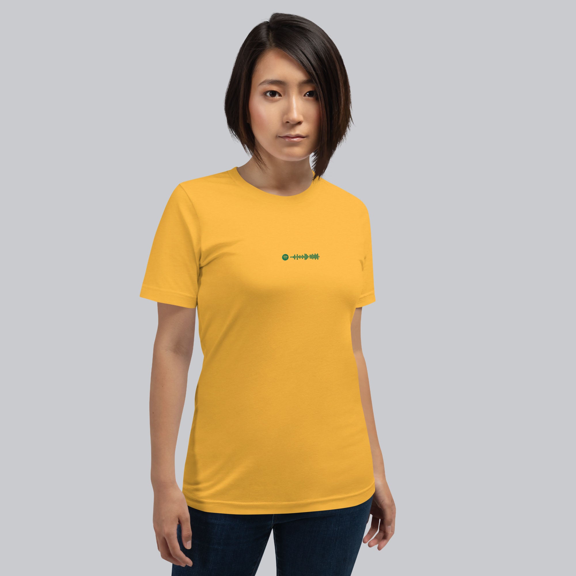Yellow Tshirt with embroidered custom music code