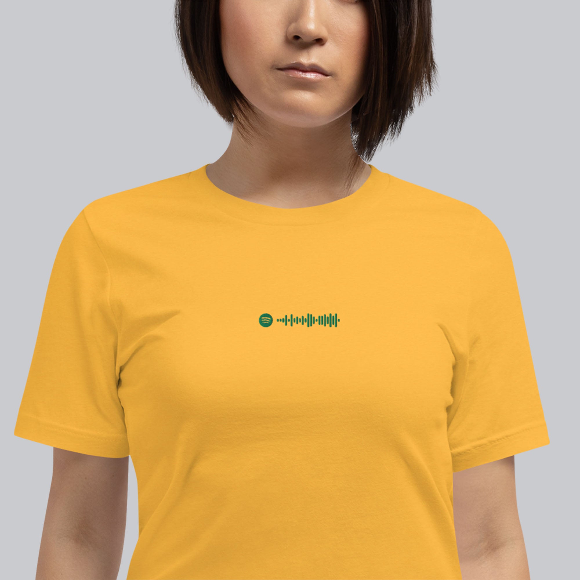 Yellow Tshirt with embroidered custom music code