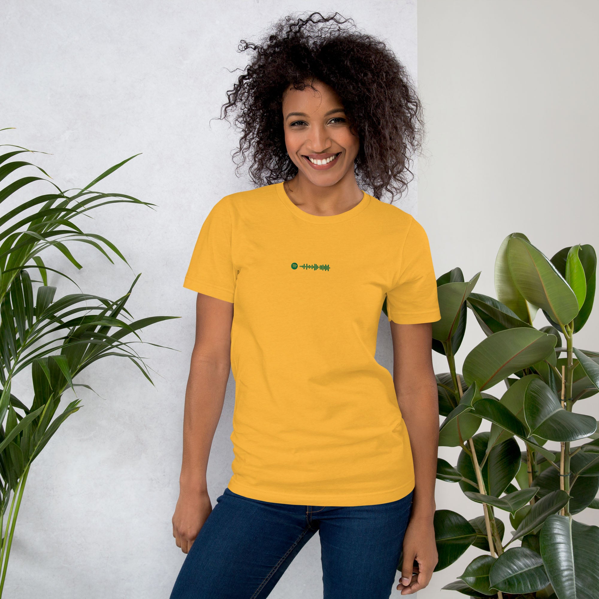 Yellow Tshirt with embroidered custom music code