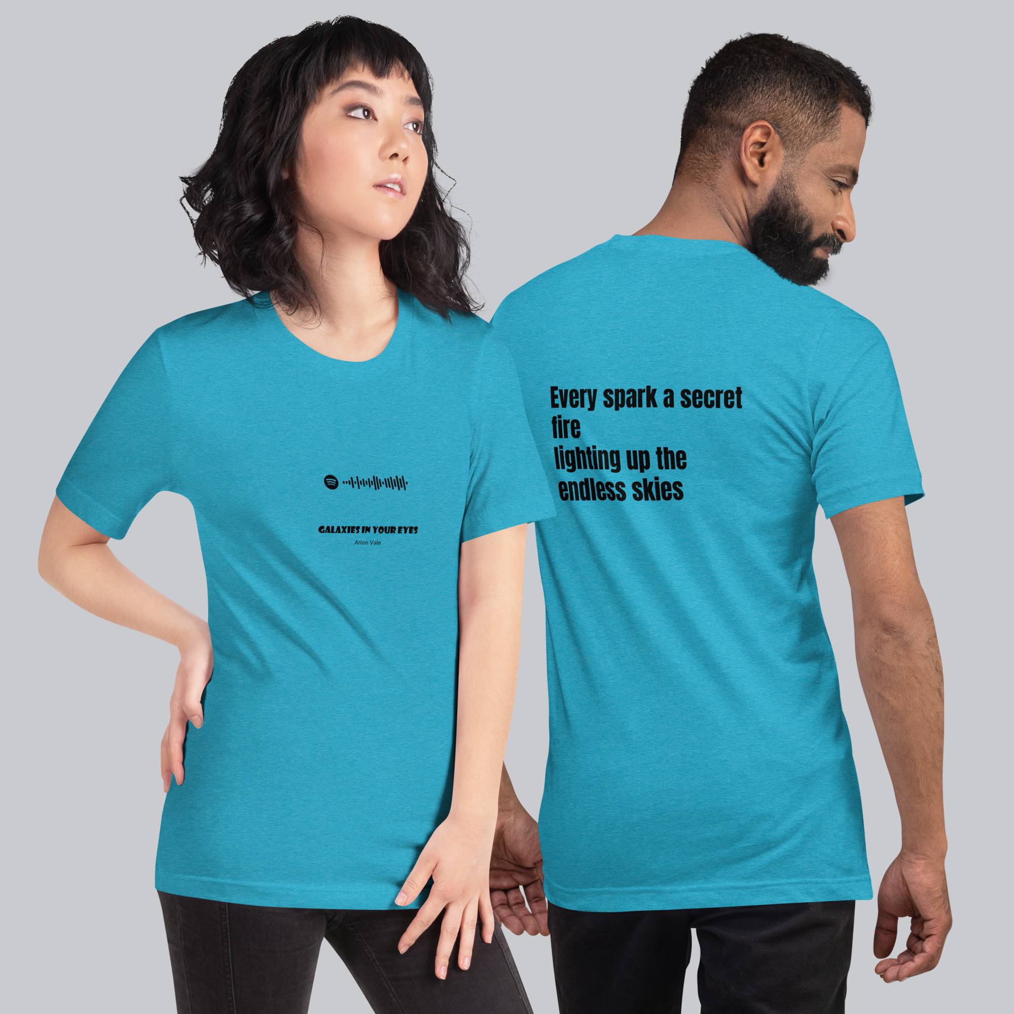 Aqua Tshirt with printed custom music code and text