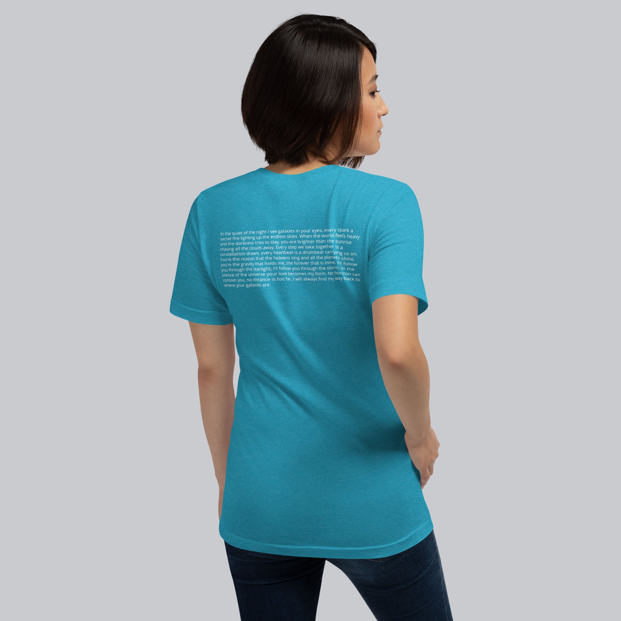 Aqua Tshirt with printed custom music code and text