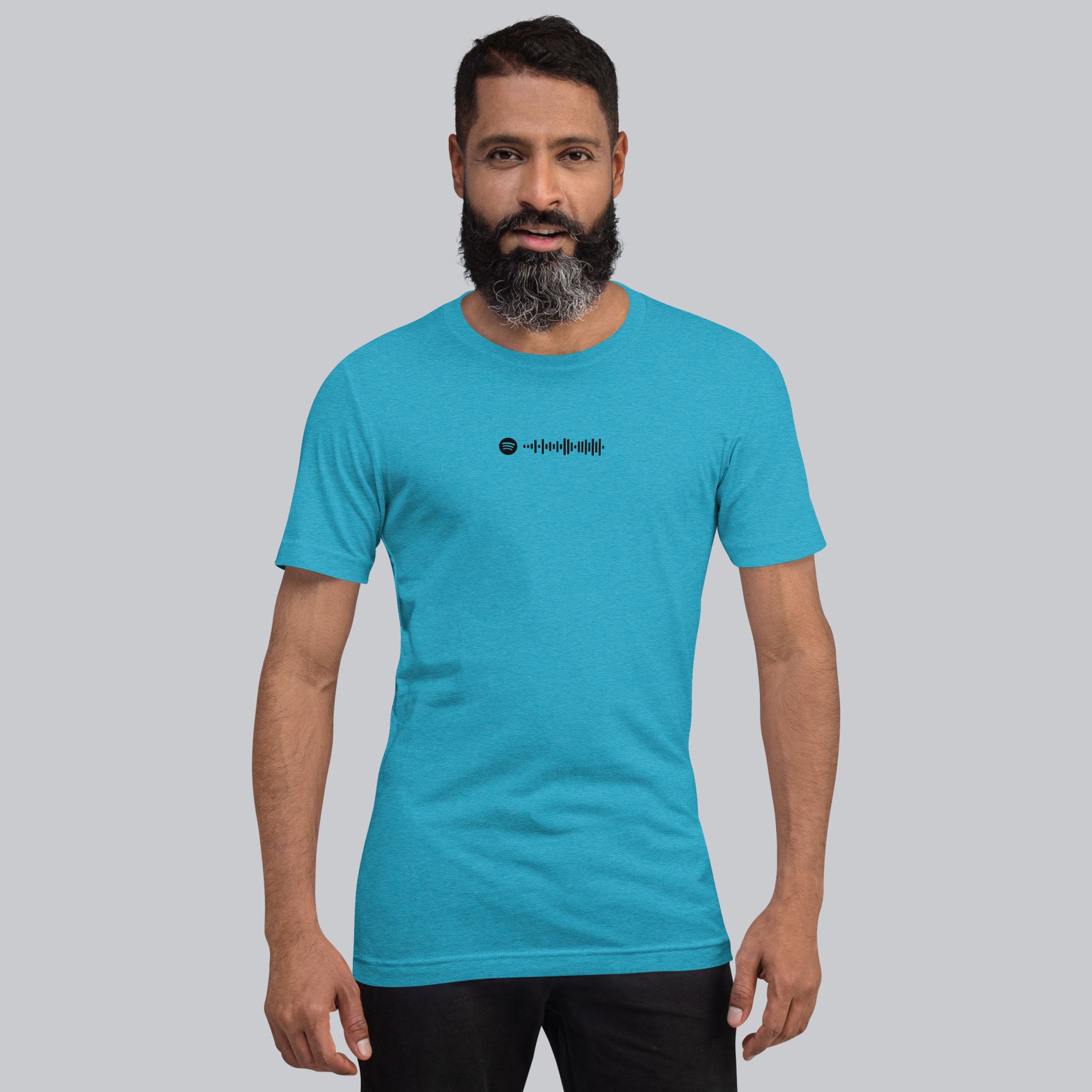 Aqua Tshirt with printed custom music code and text