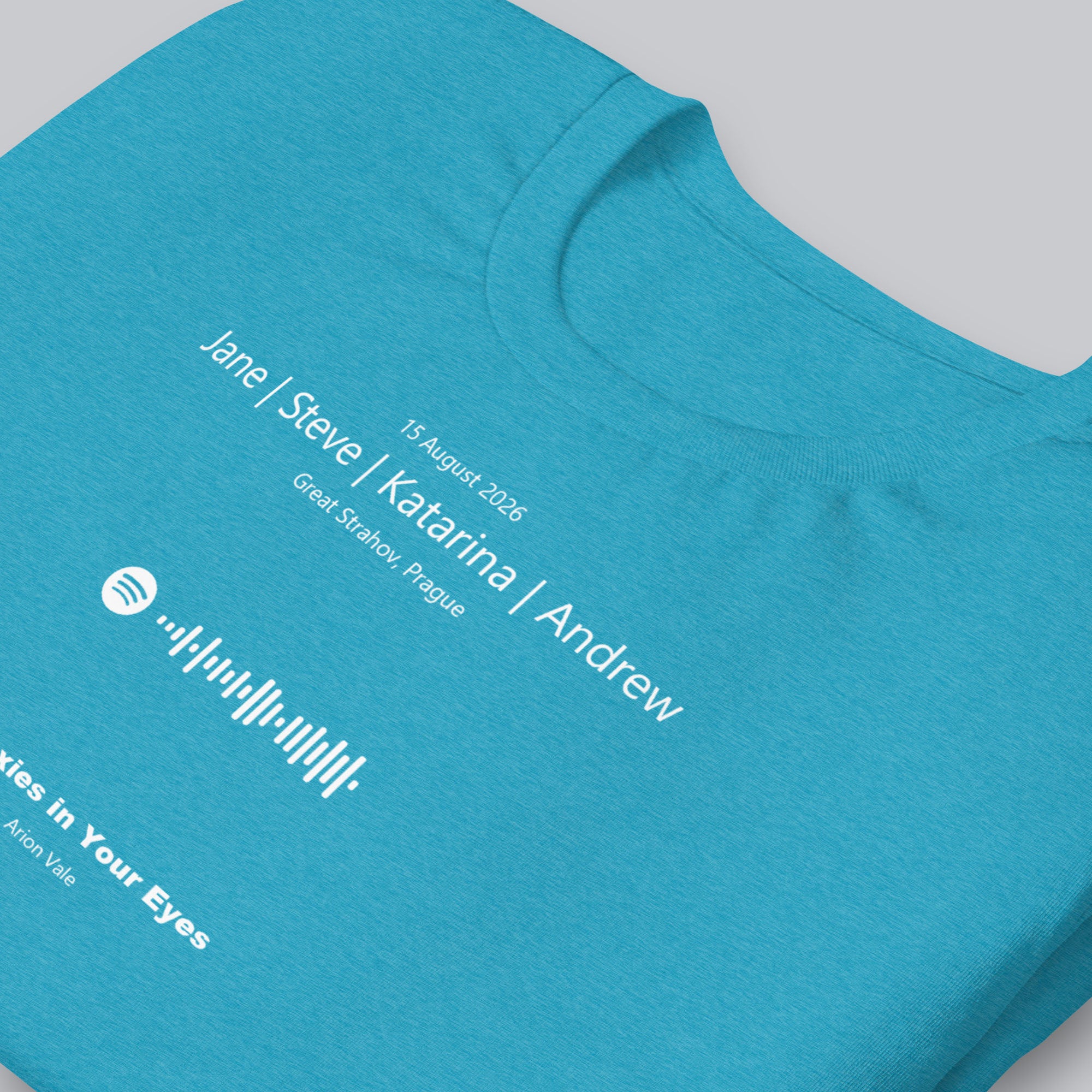 Aqua Tshirt with printed custom music code and text