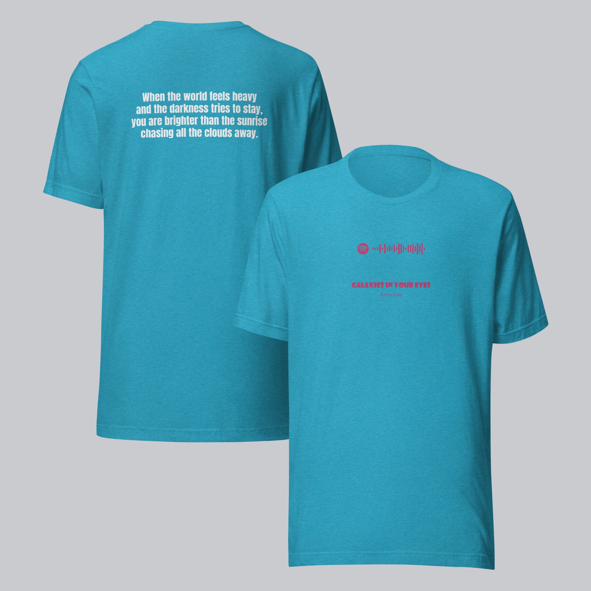 Aqua Tshirt with printed custom music code and text