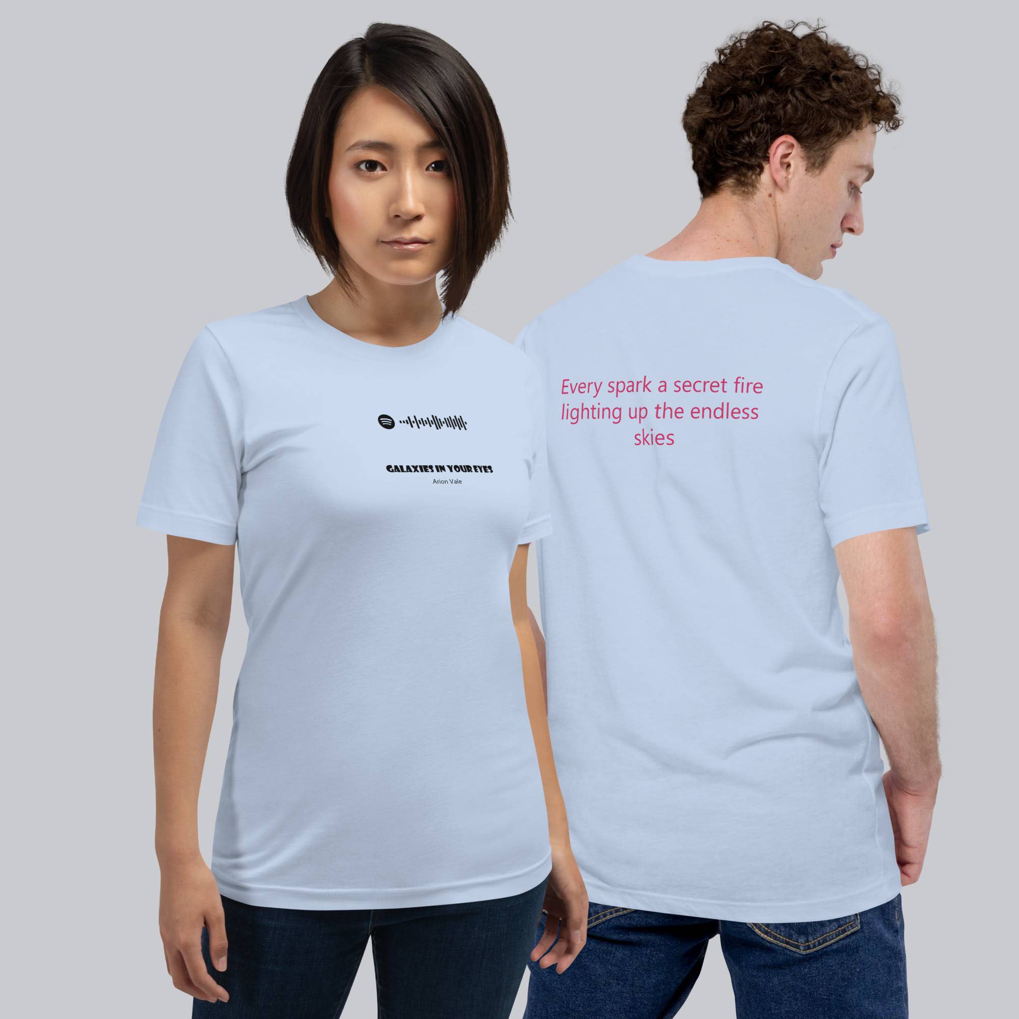 Baby blue Tshirt with printed custom music code and text