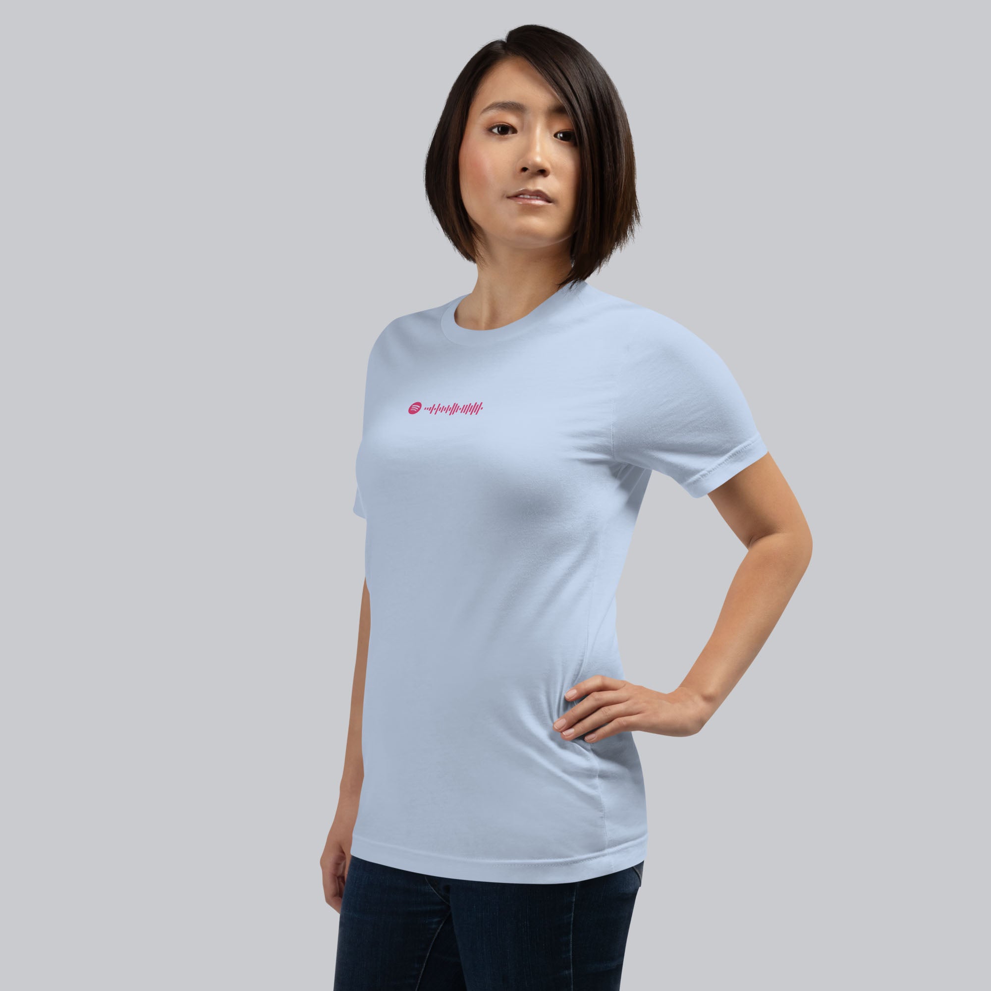 Baby blue Tshirt with printed custom music code and text