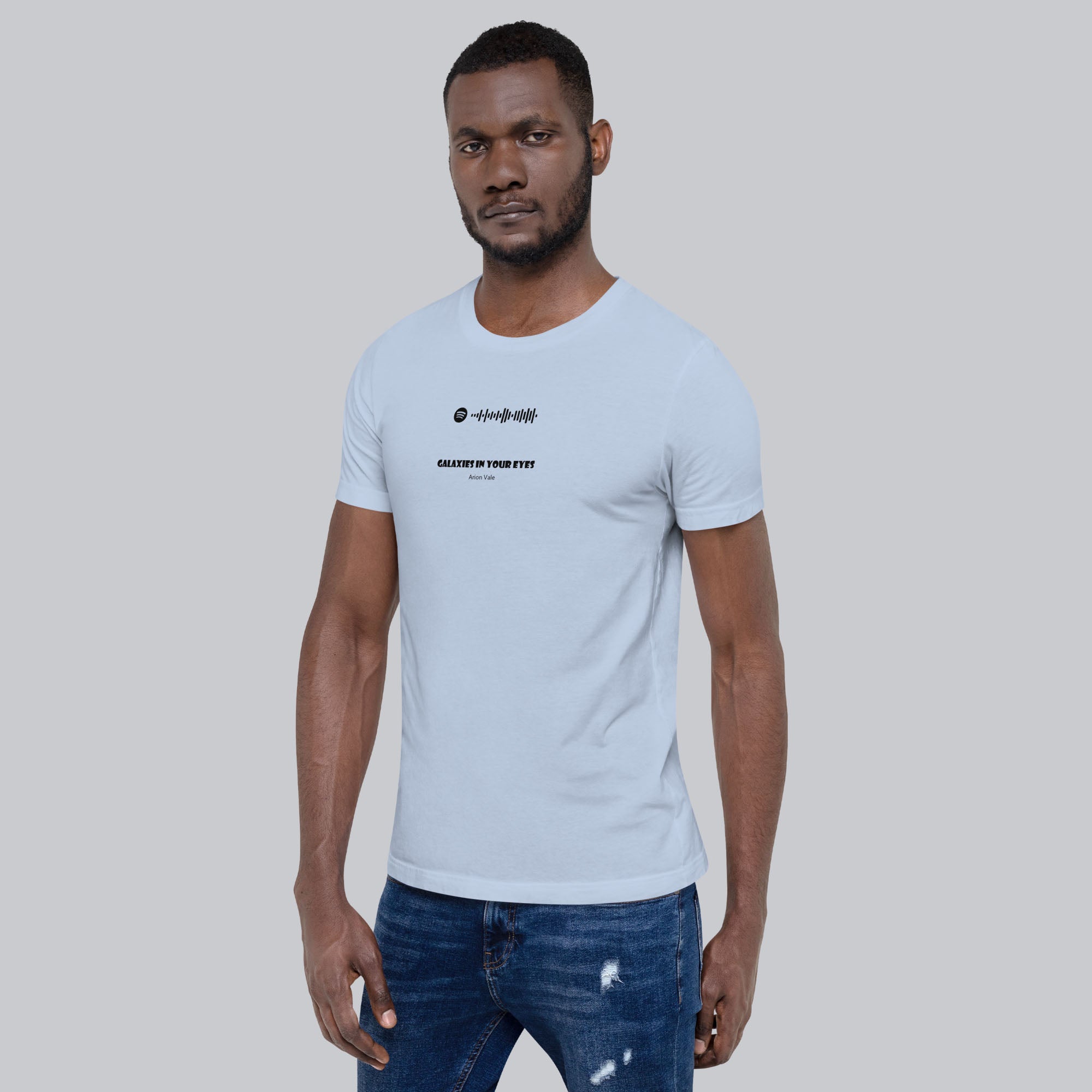 Baby blue Tshirt with printed custom music code and text