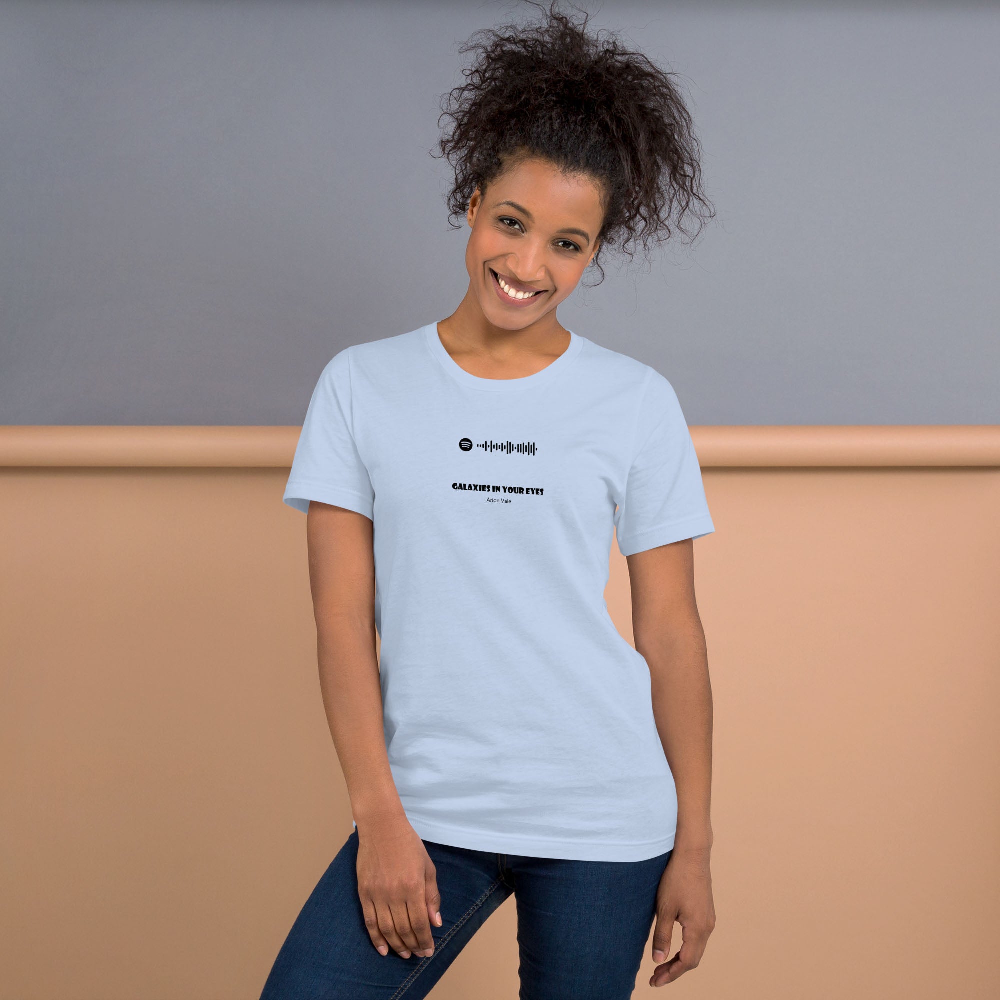 Baby blue Tshirt with printed custom music code and text