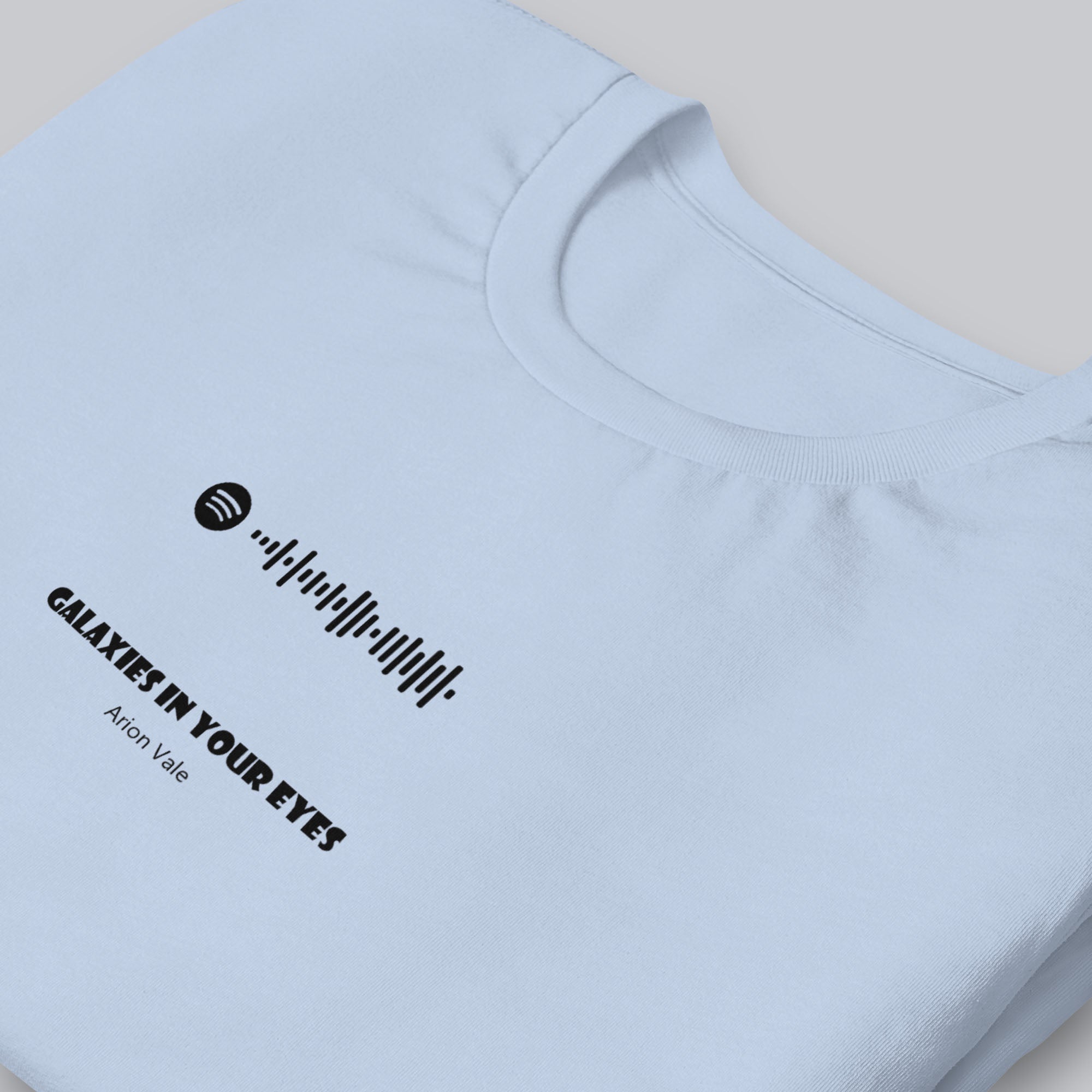 Baby blue Tshirt with printed custom music code and text