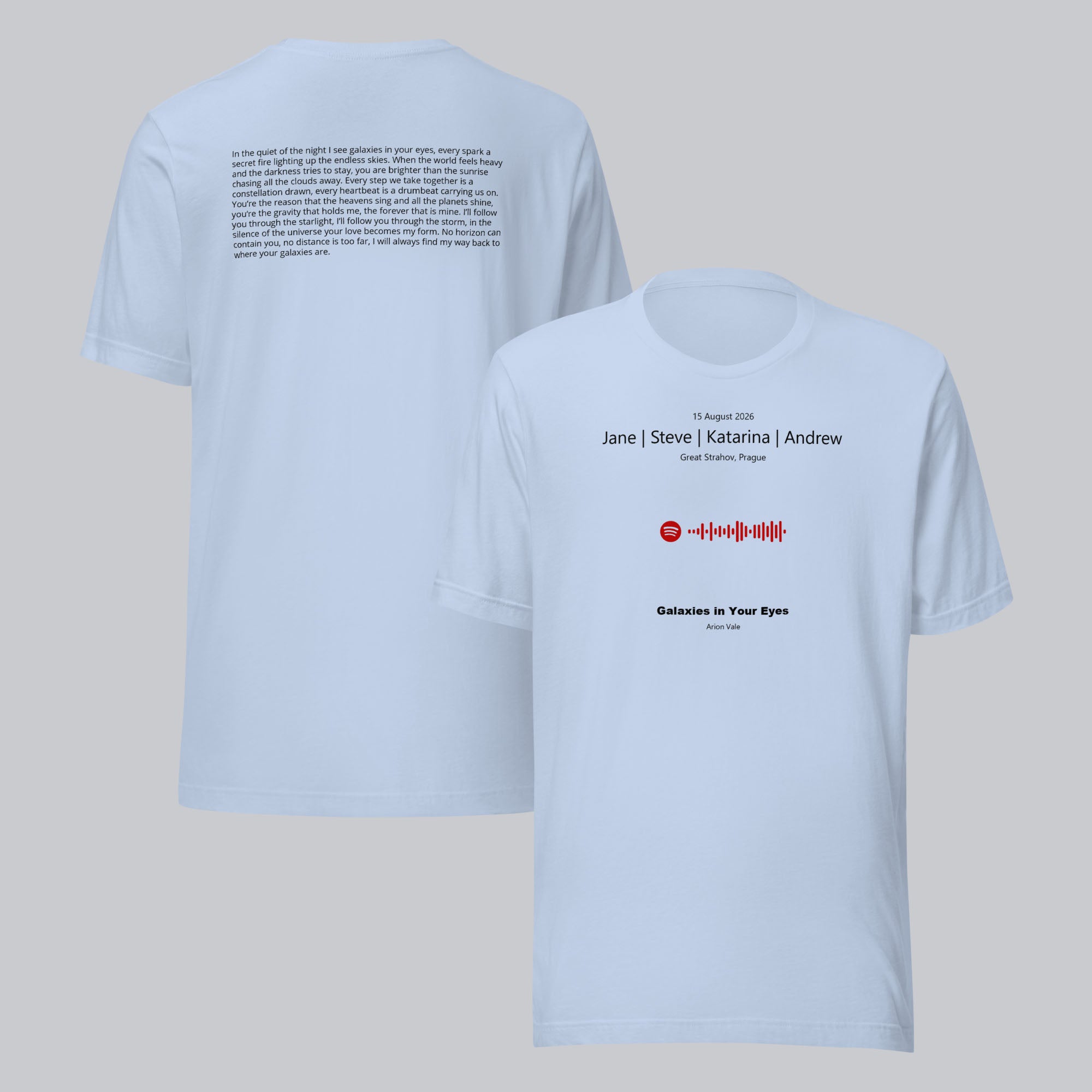 Baby blue Tshirt with printed custom music code and text