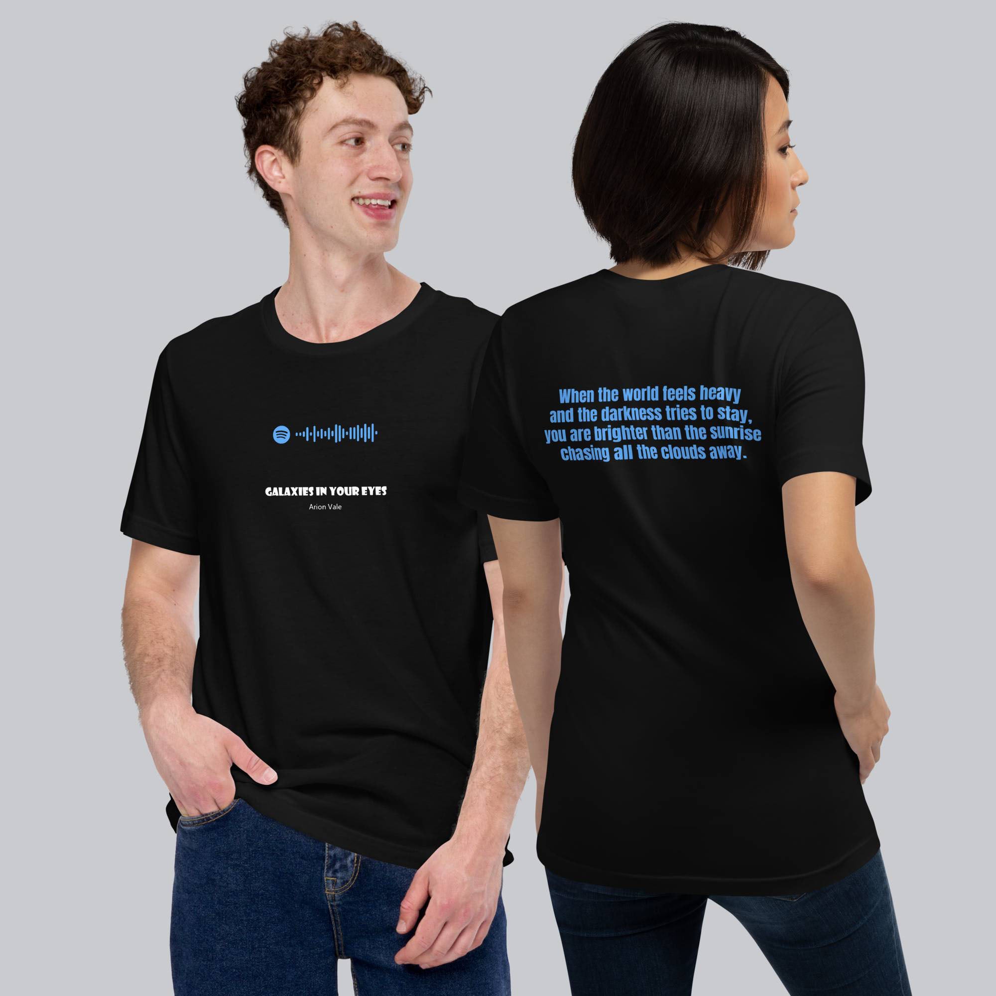 Black Tshirt with printed custom music code and text#color_black