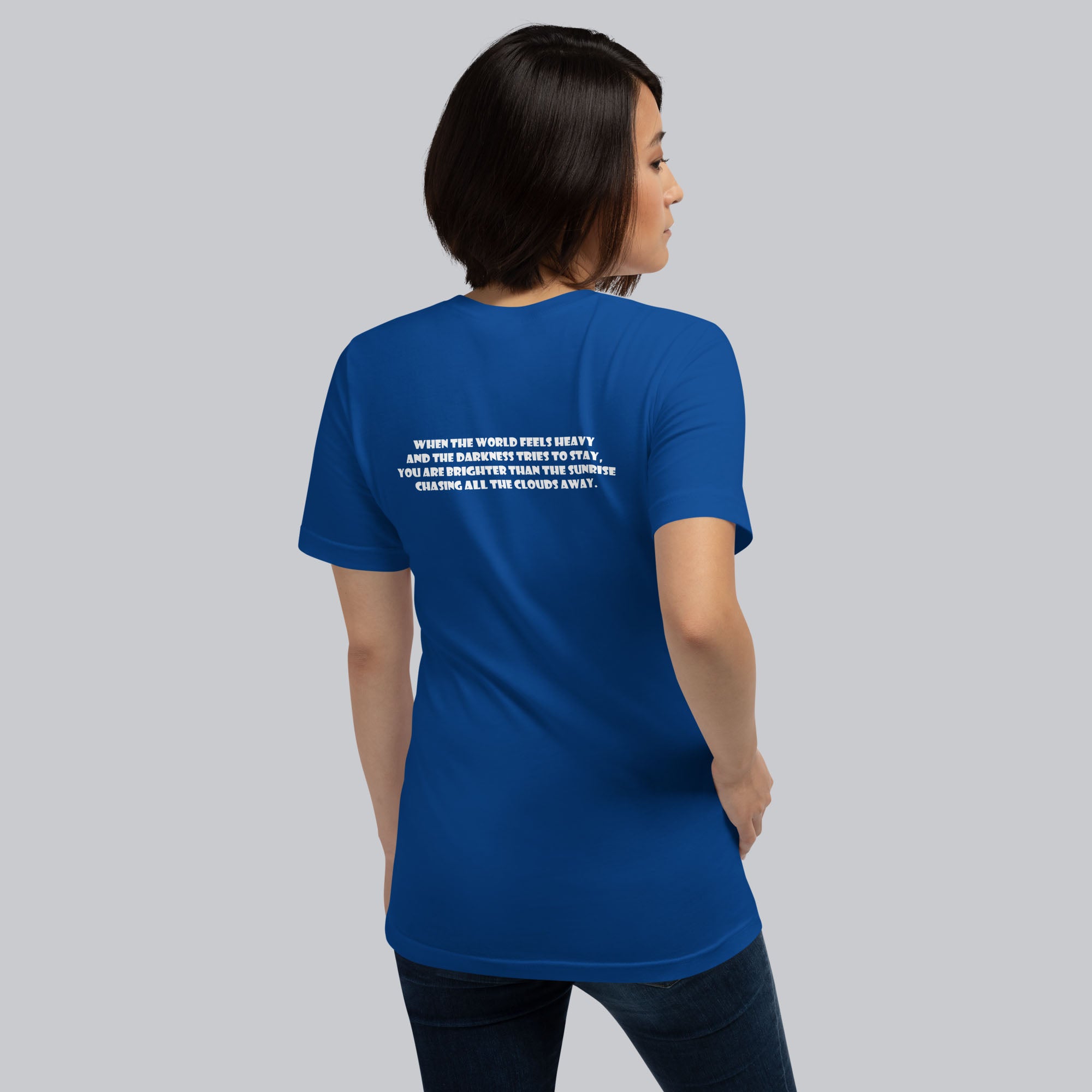 Blue Tshirt with printed custom music code and text