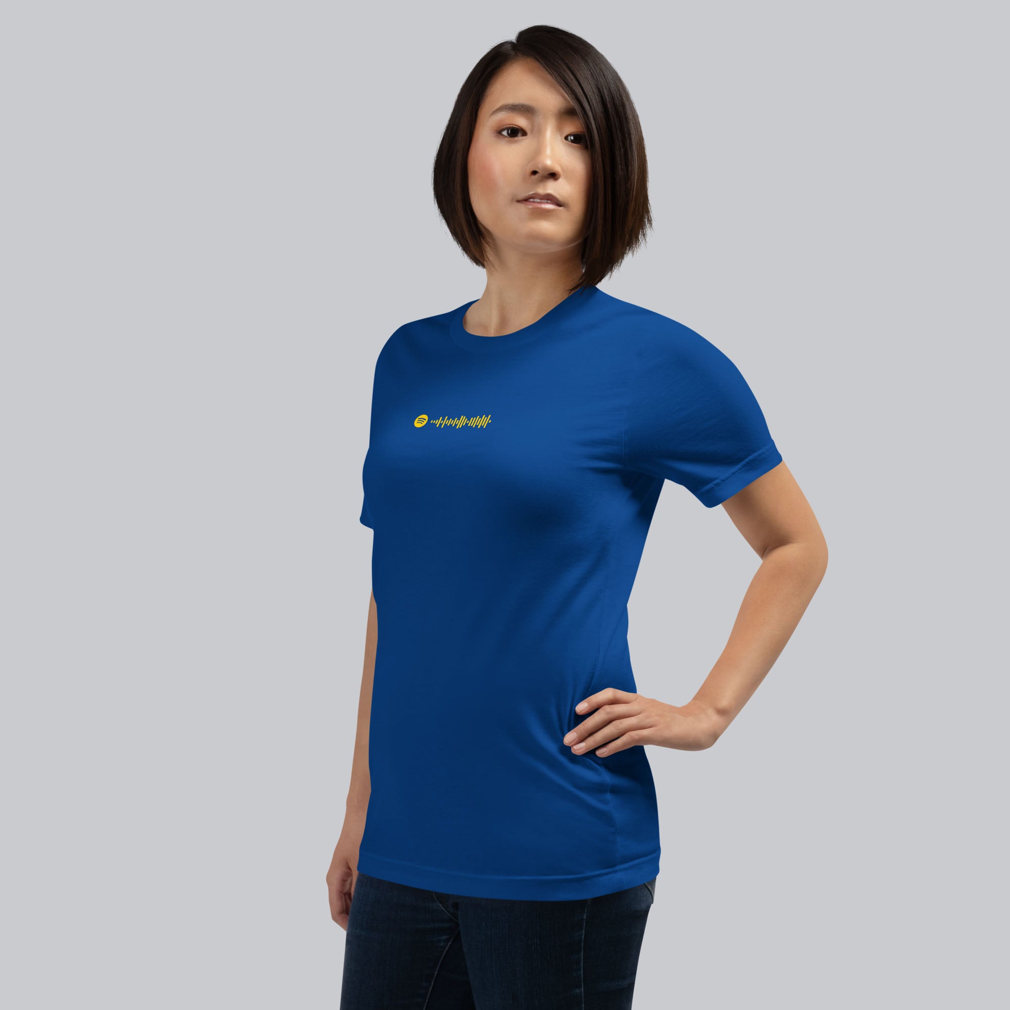 Blue Tshirt with printed custom music code and text