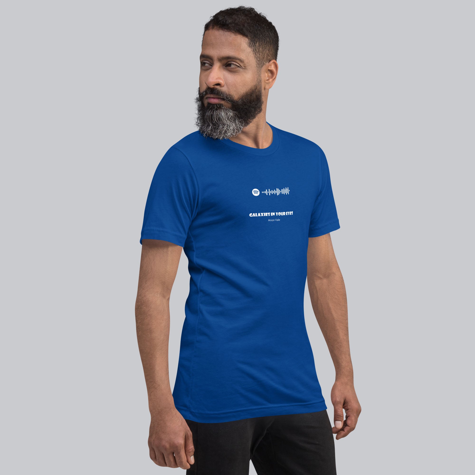 Blue Tshirt with printed custom music code and text