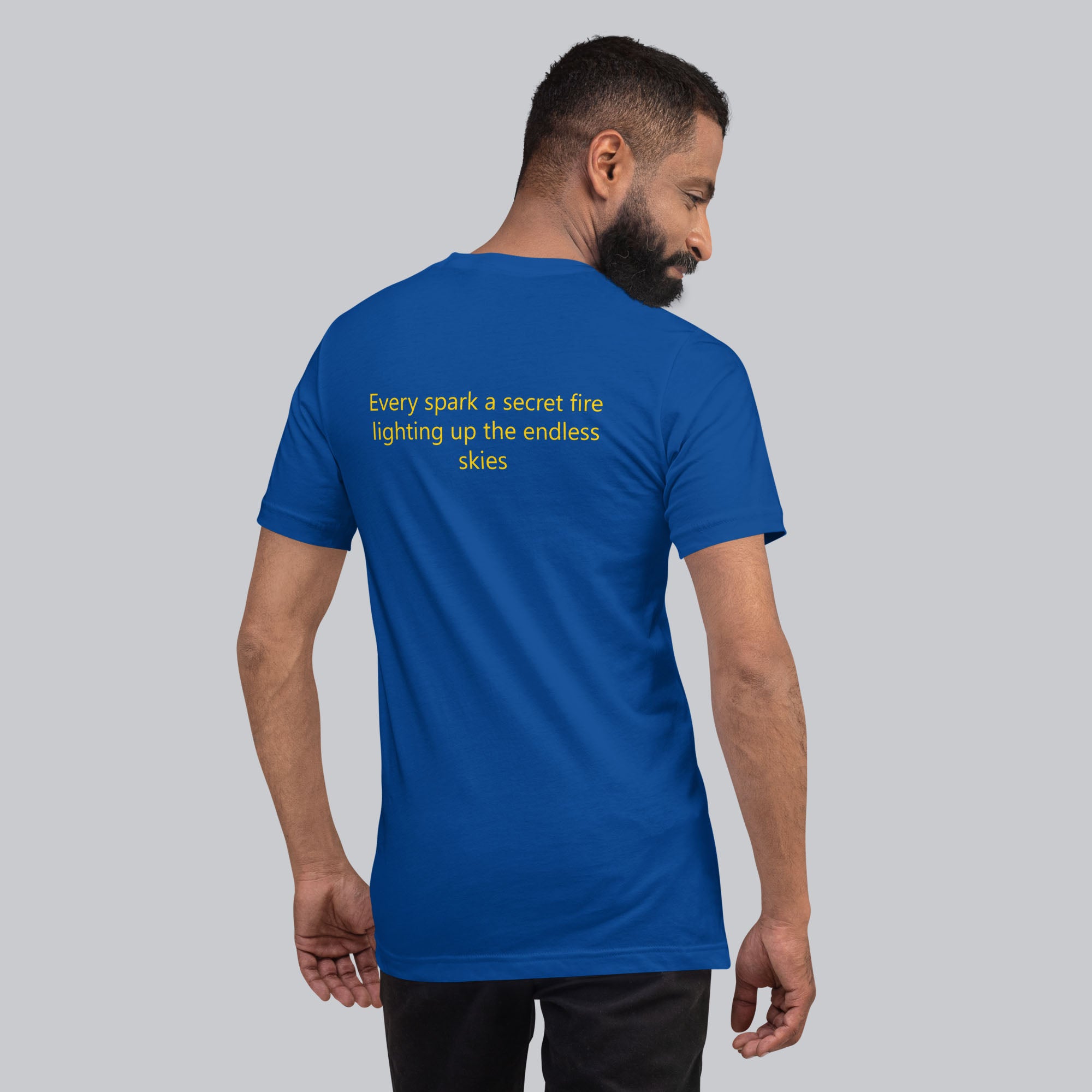 Blue Tshirt with printed custom music code and text