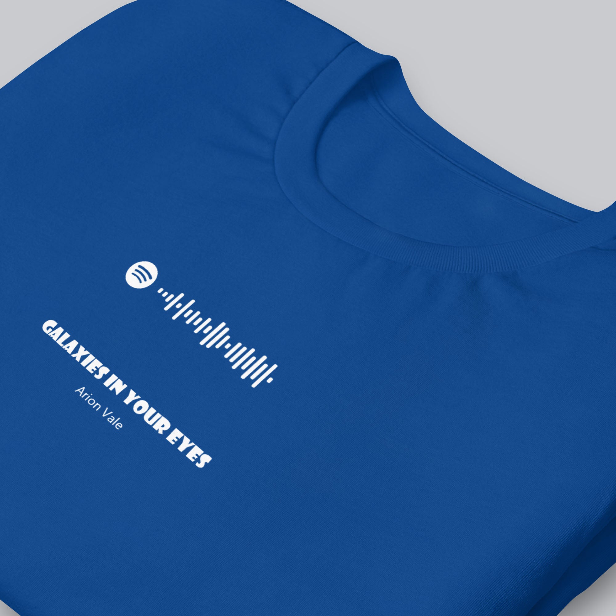 Blue Tshirt with printed custom music code and text