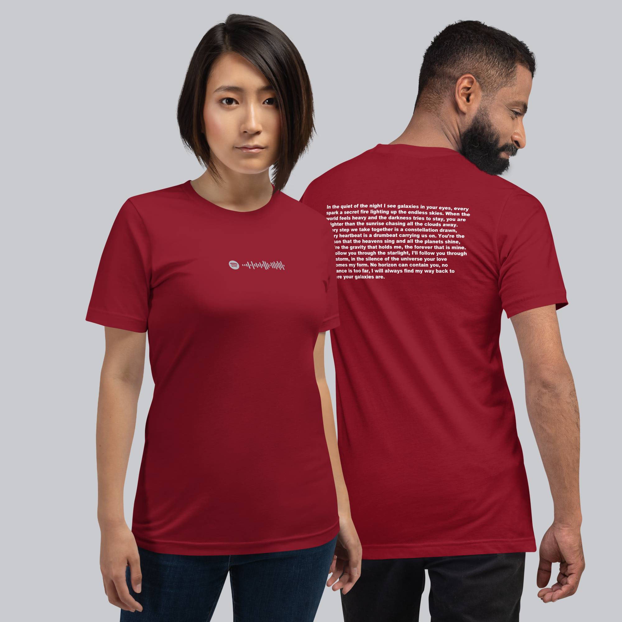 Bordeaux Tshirt with printed custom music code and text