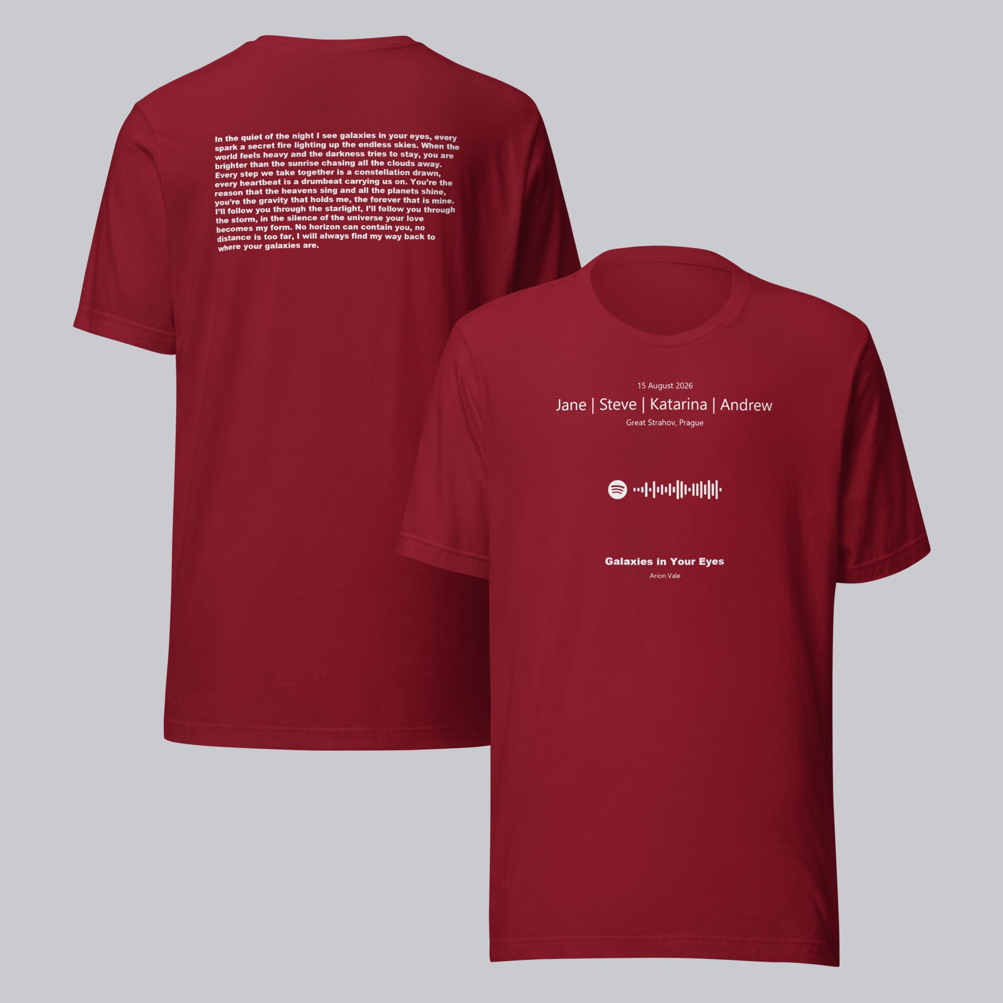 Bordeaux Tshirt with printed custom music code and text