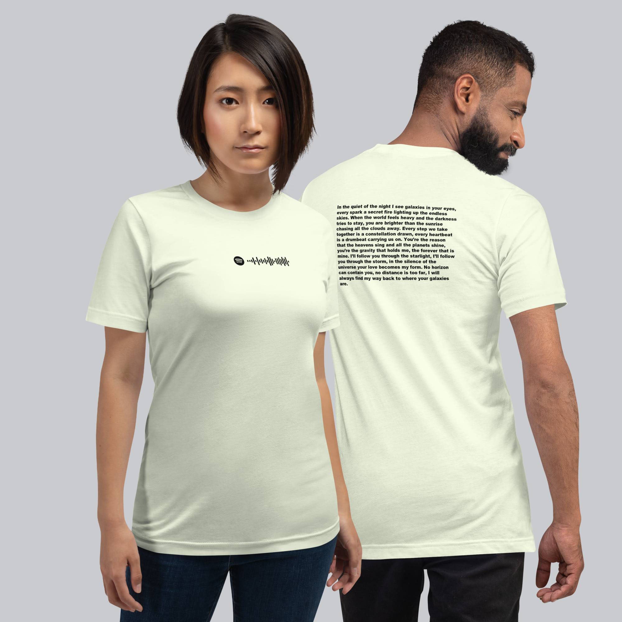 Light yellow Tshirt with printed custom music code and text