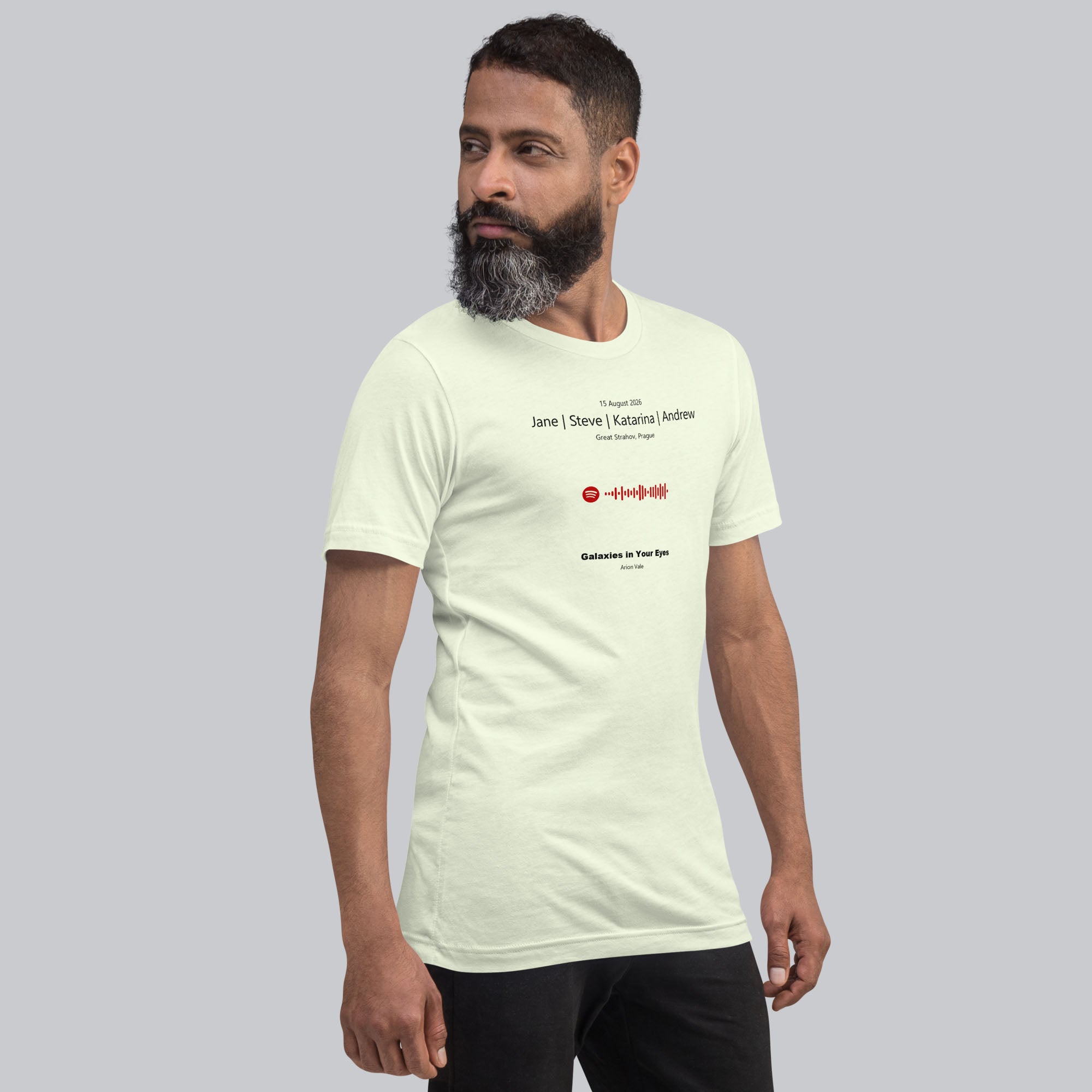 Light yellow Tshirt with printed custom music code and text
