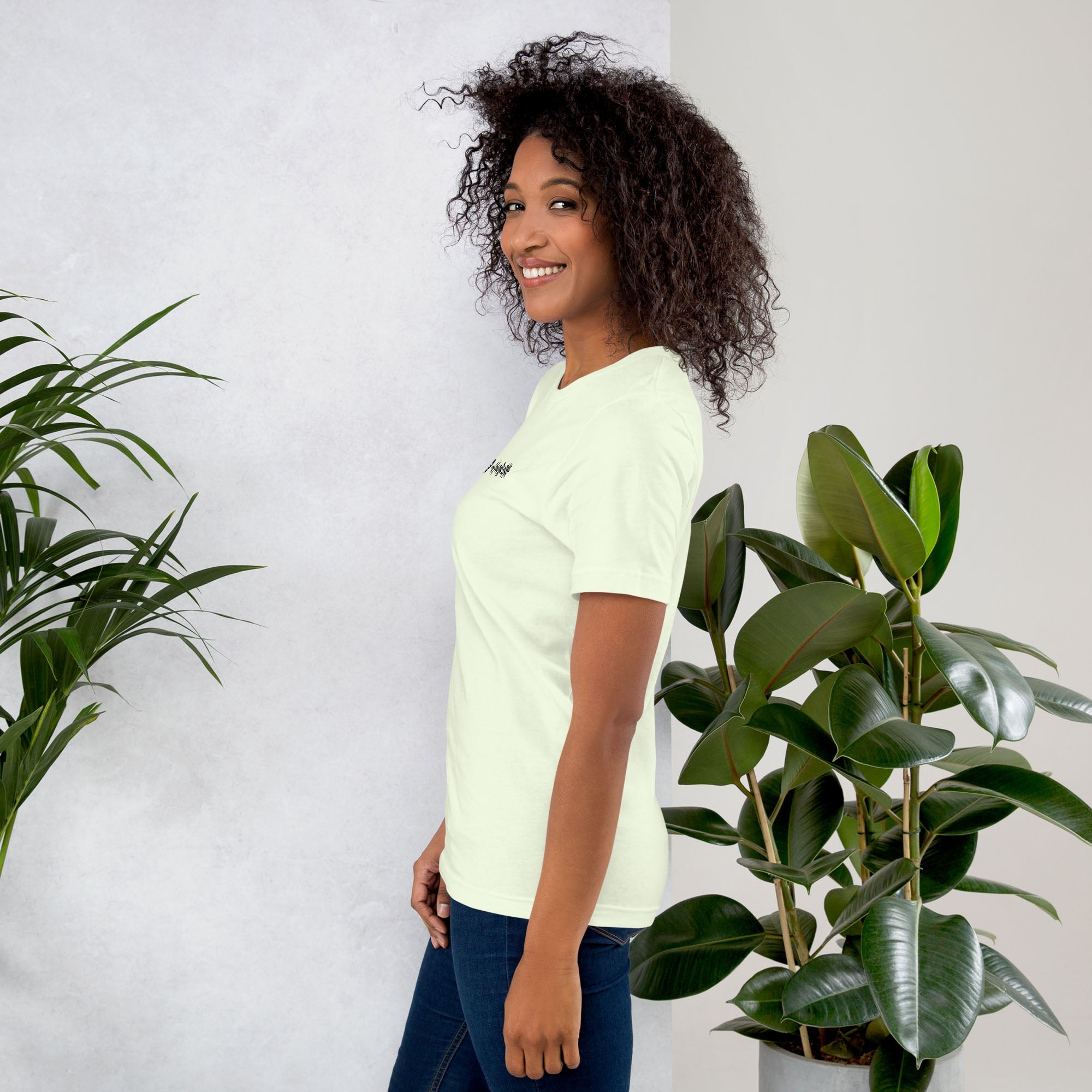 Light yellow Tshirt with printed custom music code and text