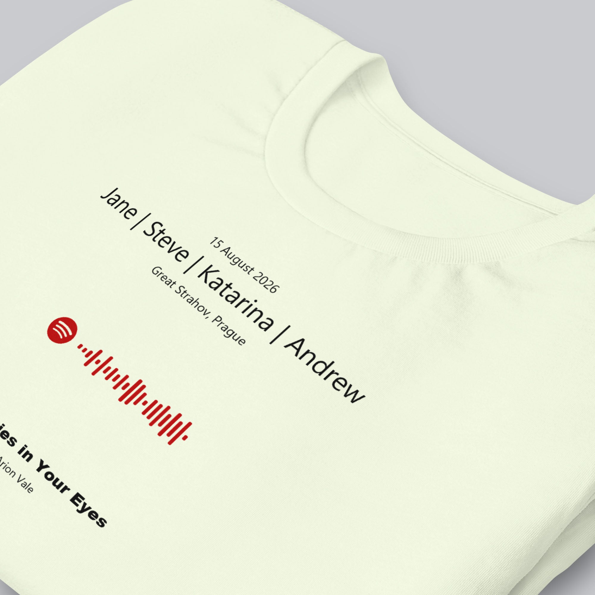 Light yellow Tshirt with printed custom music code and text