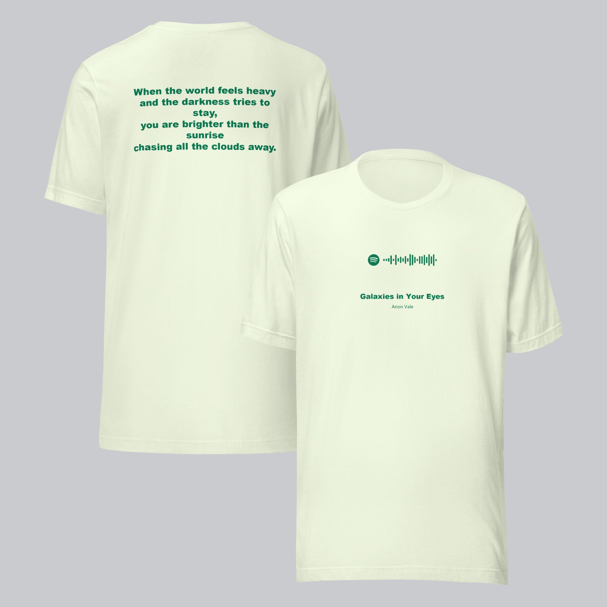 Light yellow Tshirt with printed custom music code and text