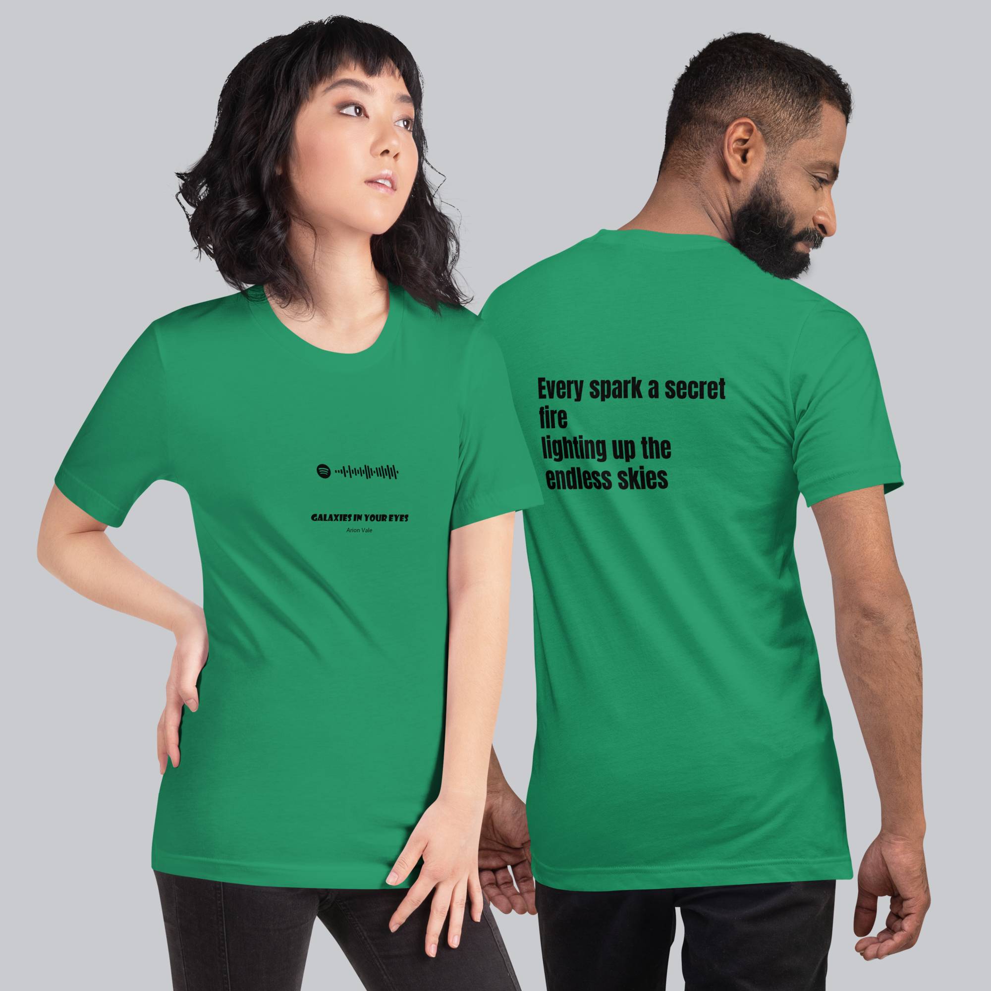 Green Tshirt with printed custom music code and text#color_green