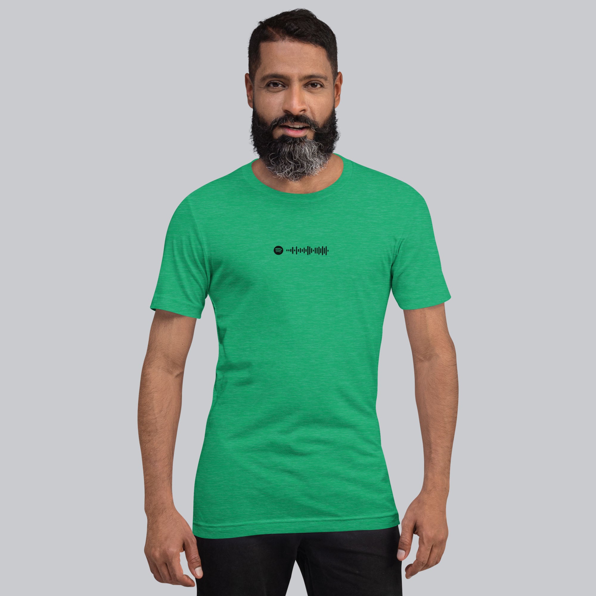 Green Tshirt with printed custom music code and text