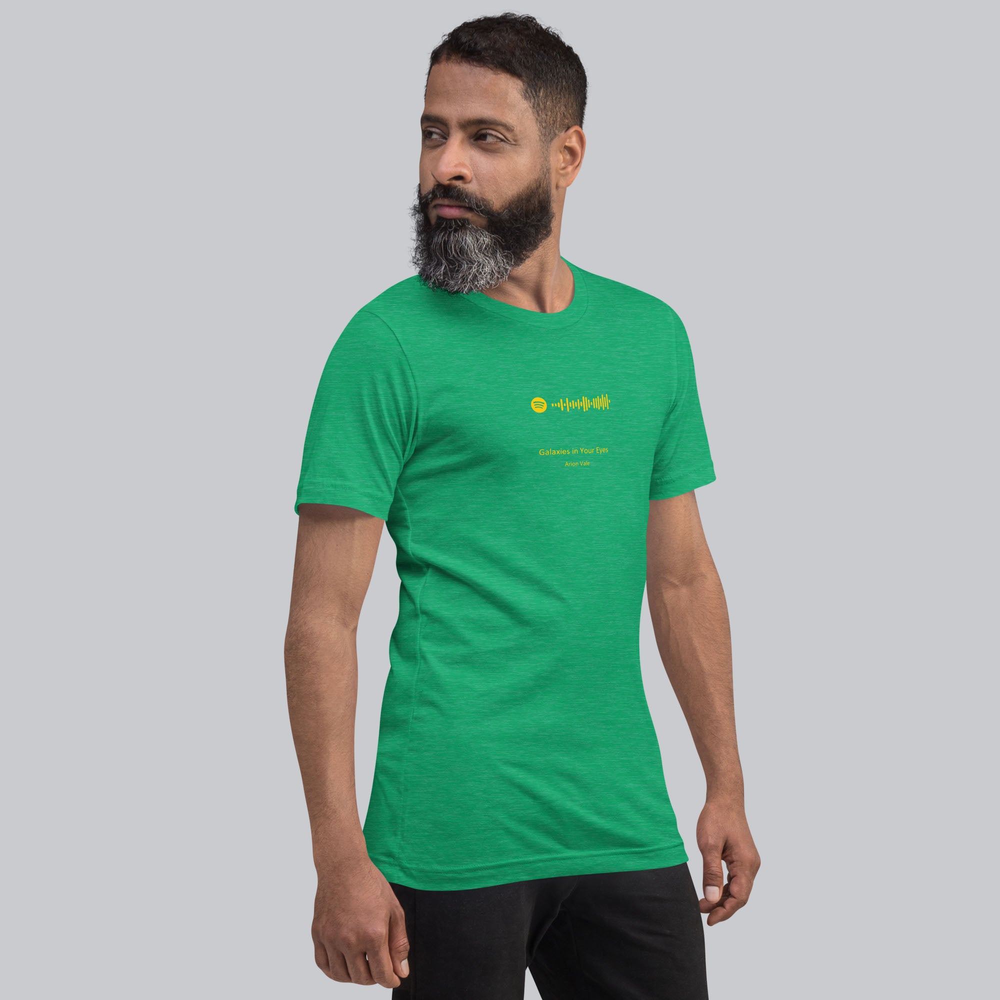 Green Tshirt with printed custom music code and text