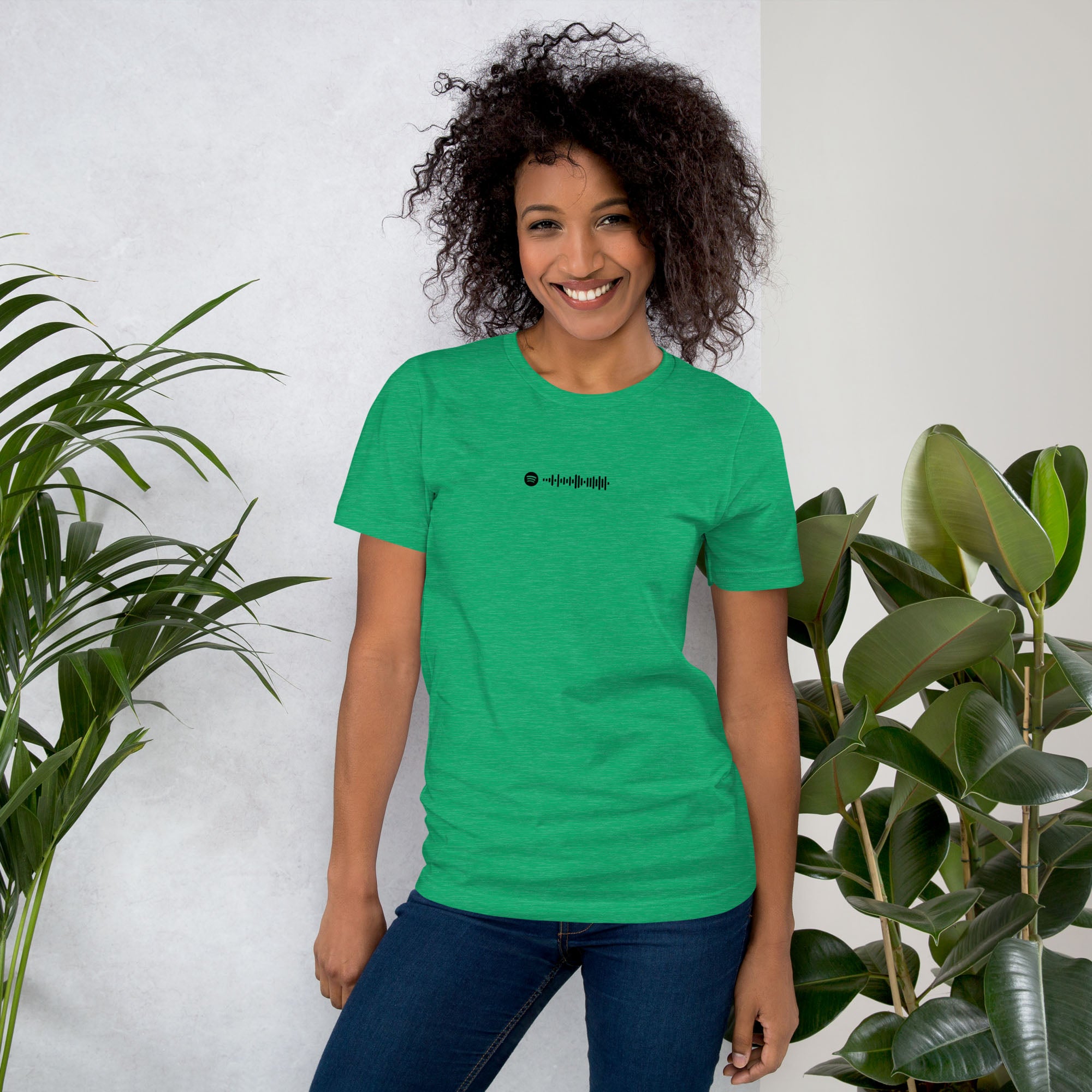 Green Tshirt with printed custom music code and text