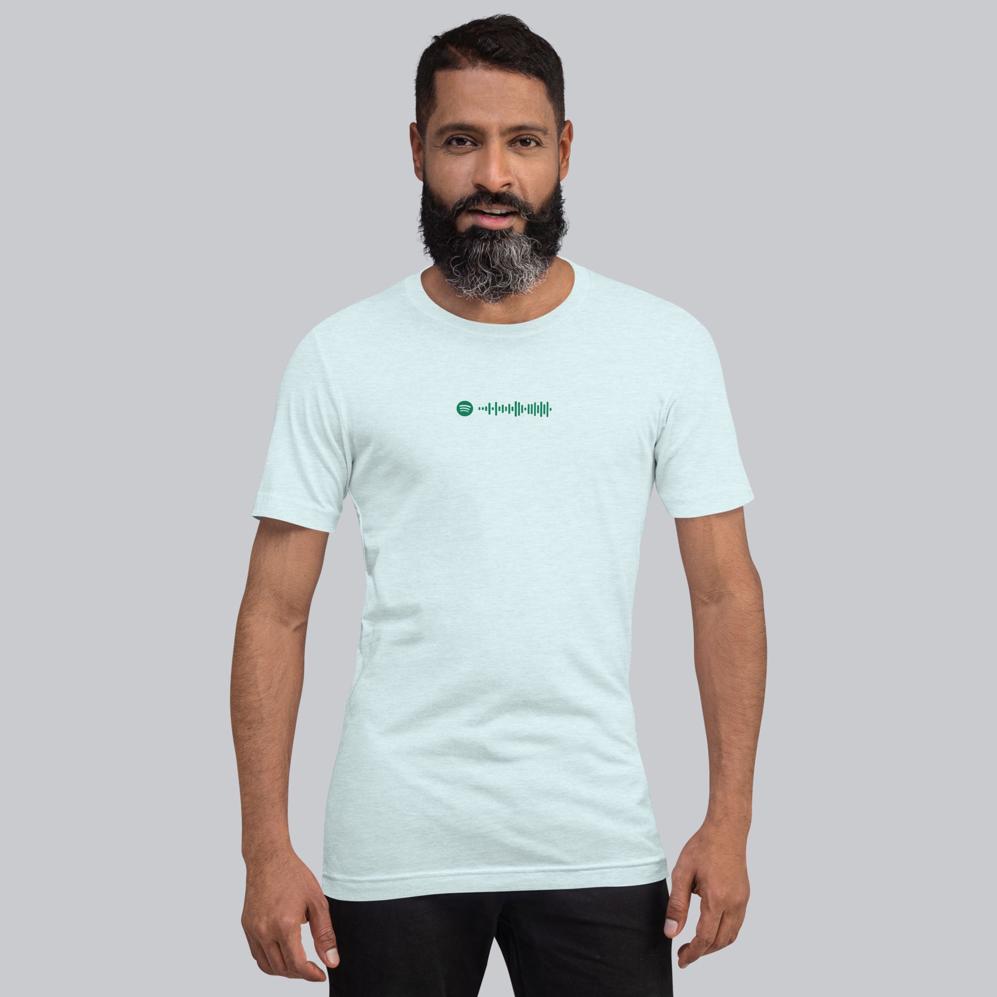 Light blue Tshirt with printed custom music code and text