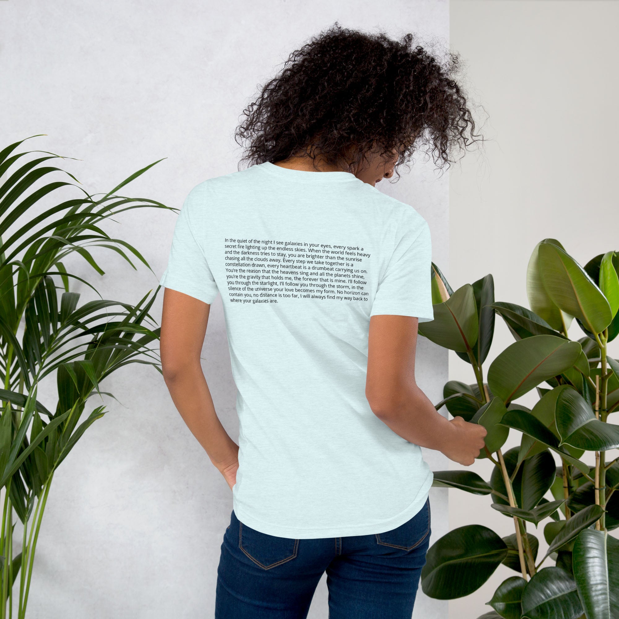 Light blue Tshirt with printed custom music code and text