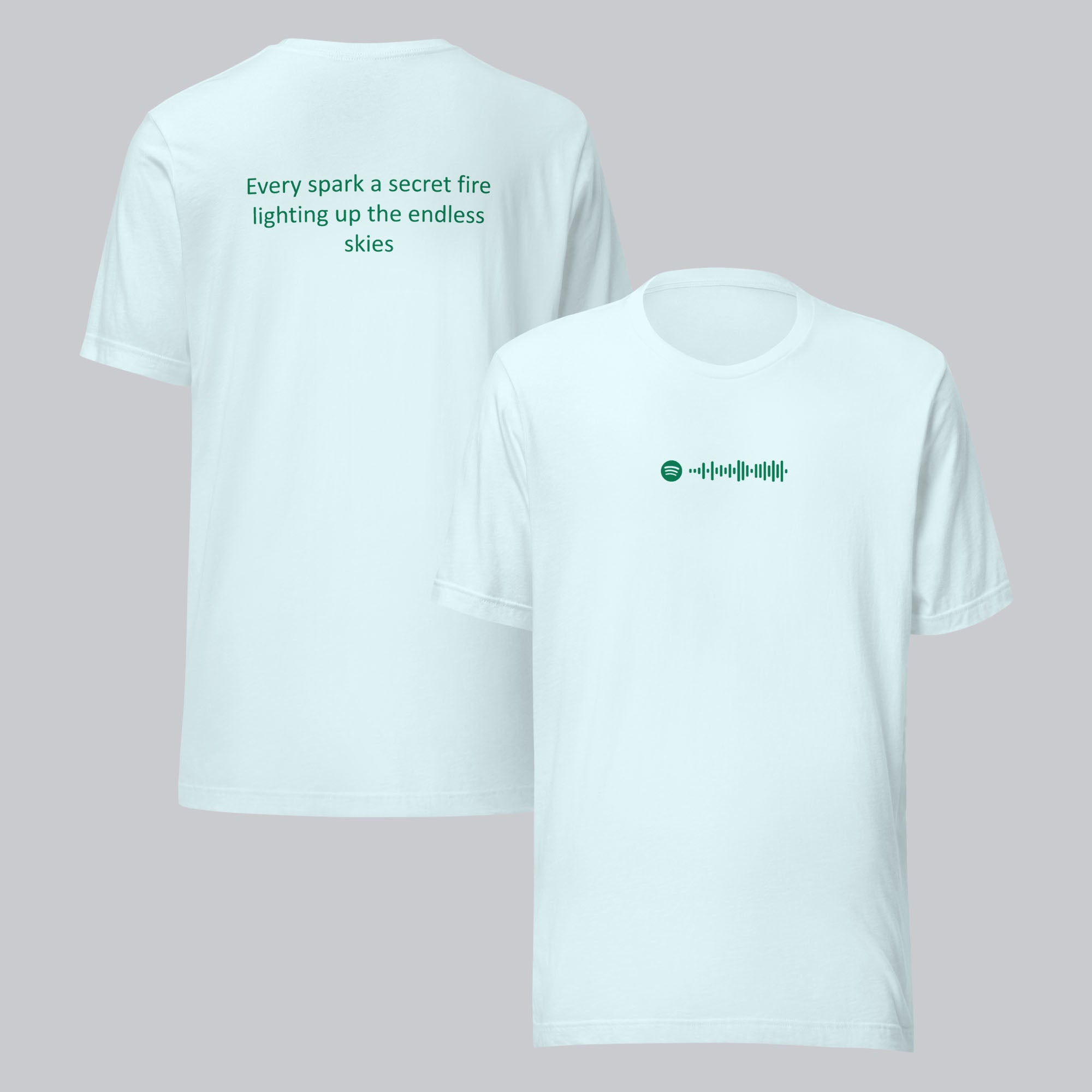 Light blue Tshirt with printed custom music code and text