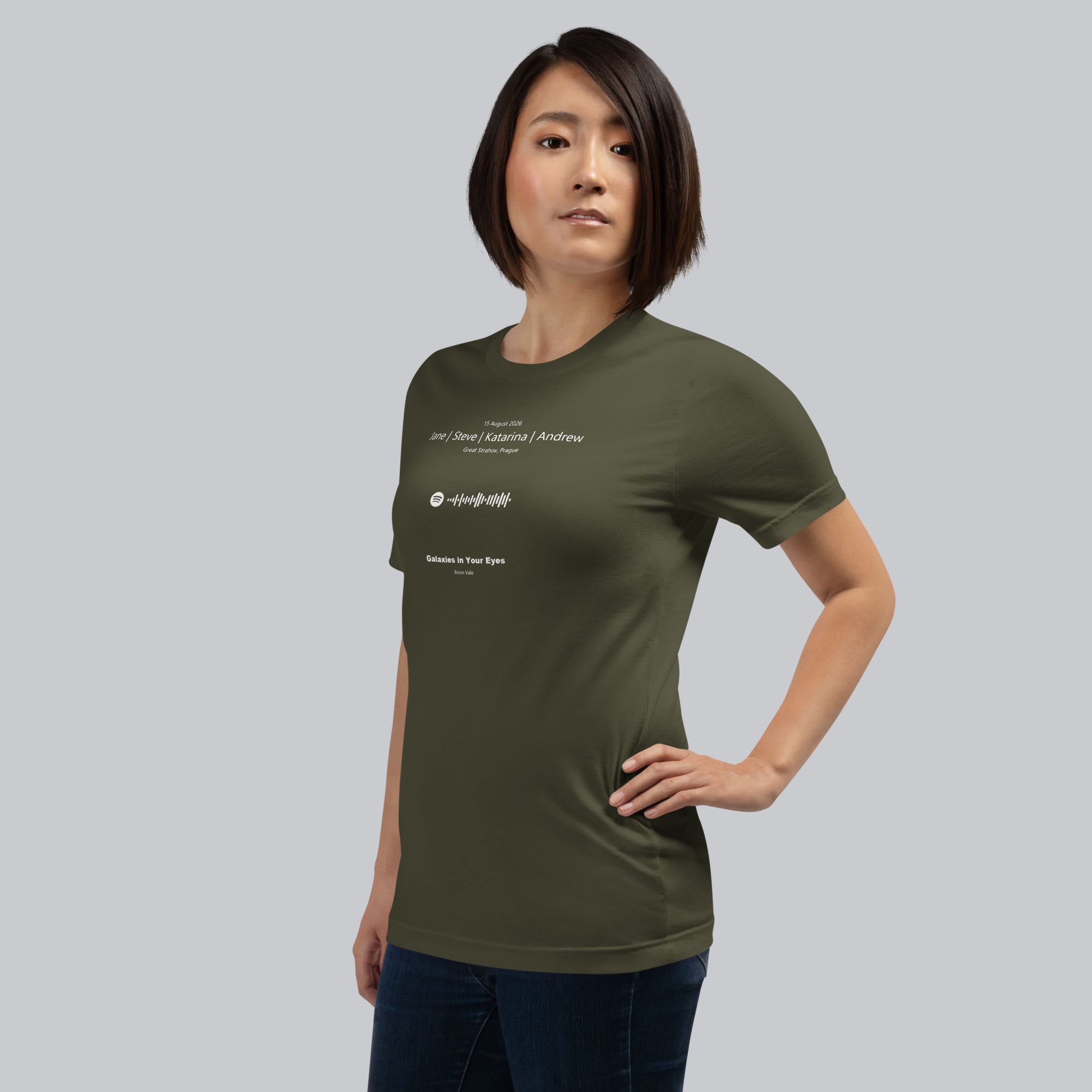 Military green Tshirt with printed custom music code and text
