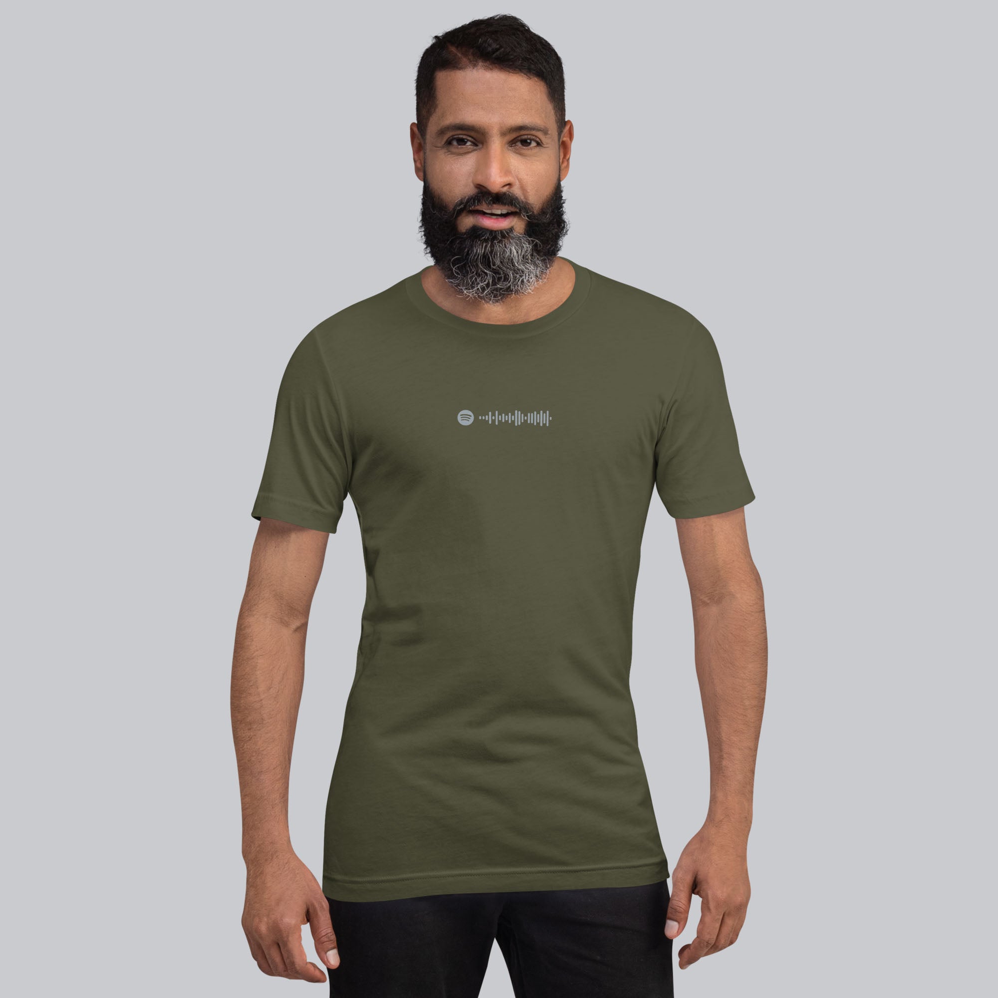 Military green Tshirt with printed custom music code and text
