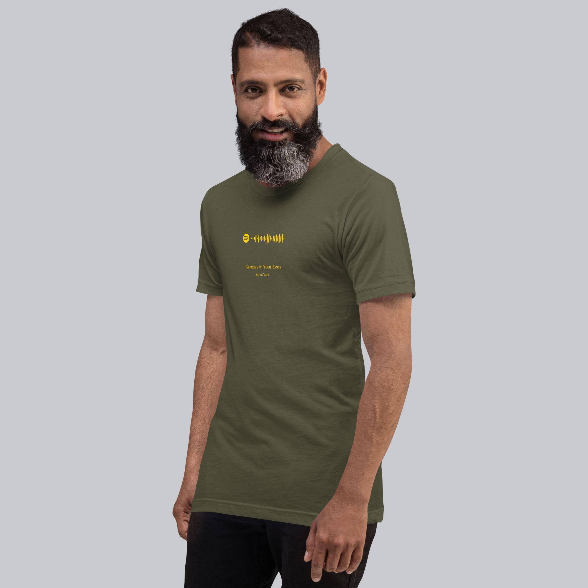 Military green Tshirt with printed custom music code and text