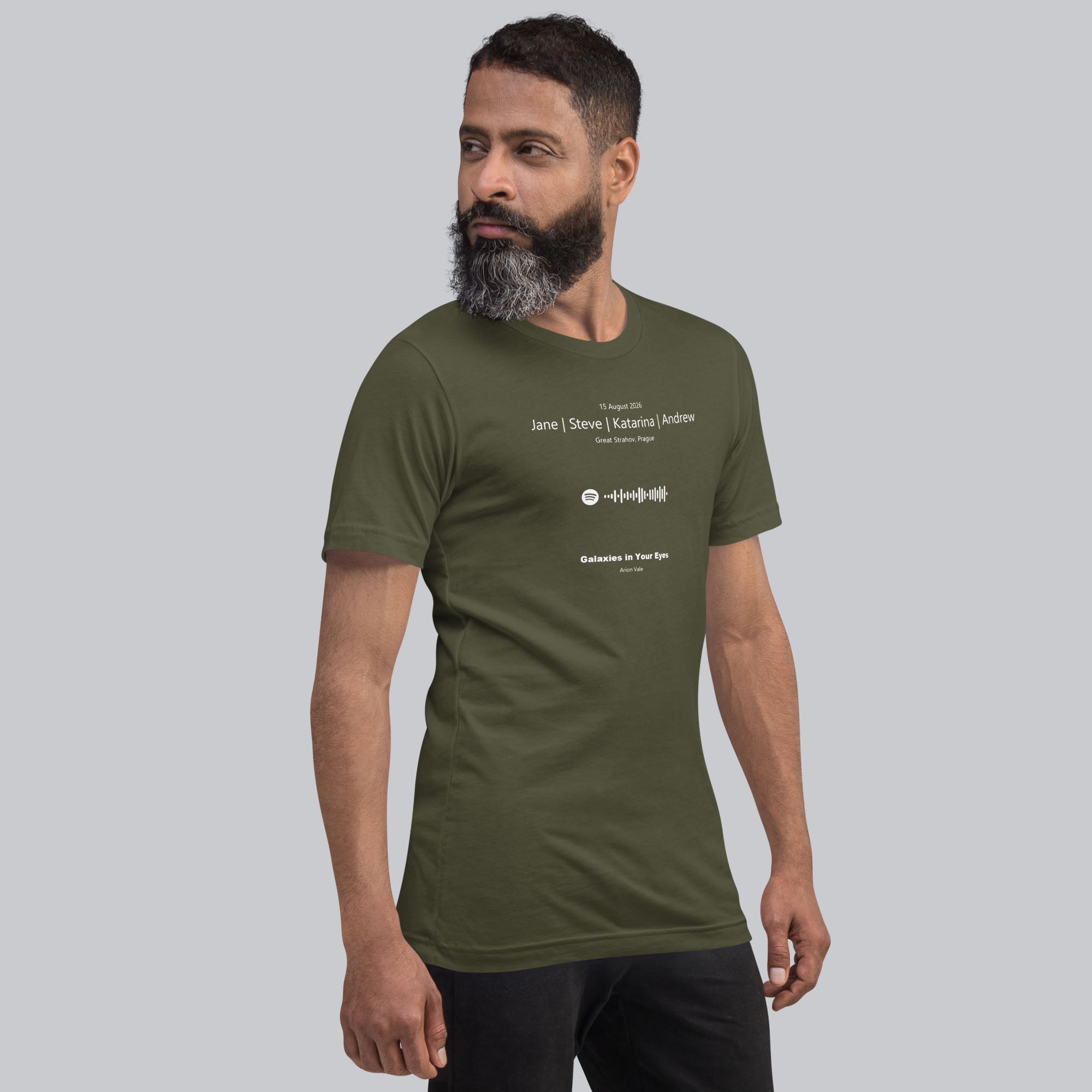 Military green Tshirt with printed custom music code and text