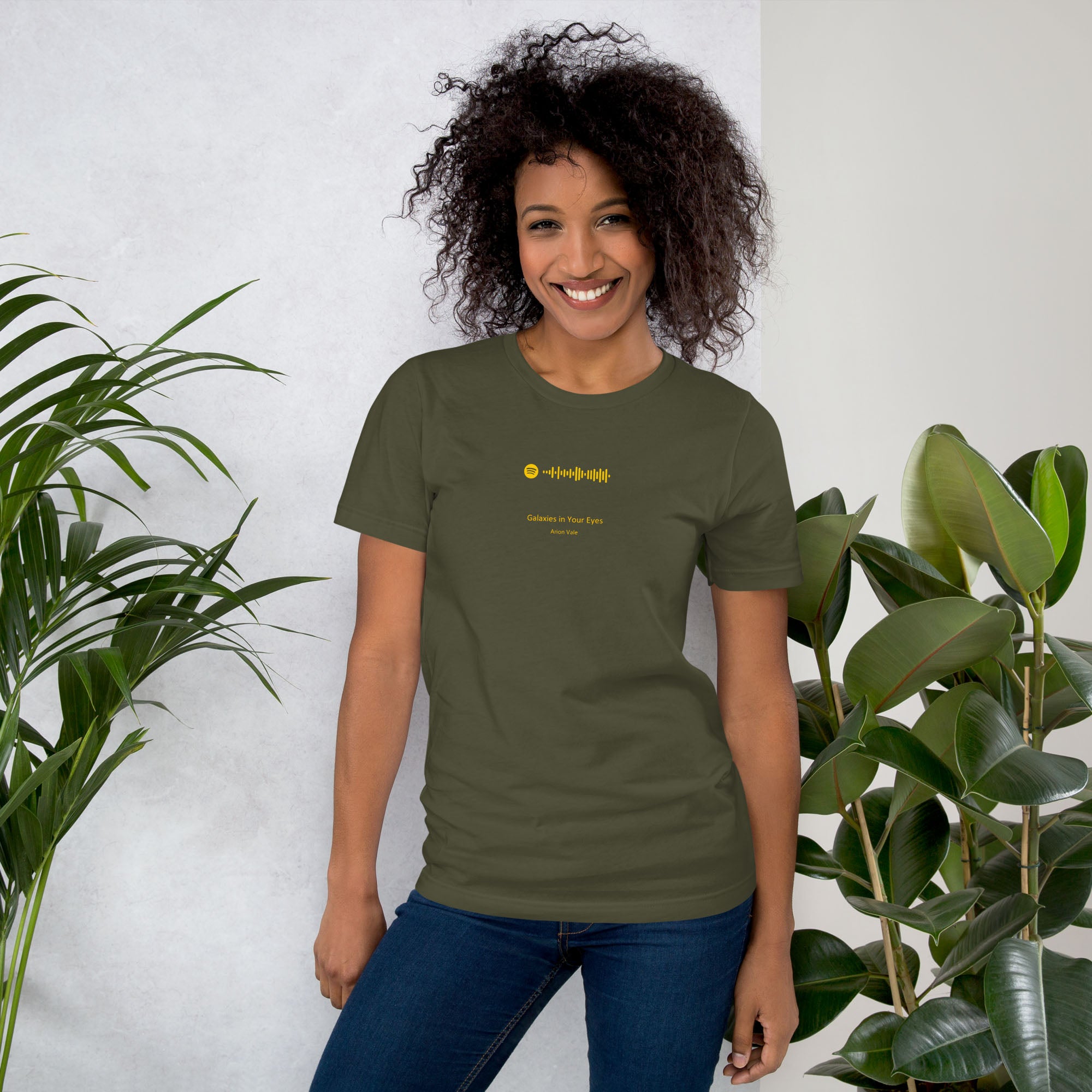 Military green Tshirt with printed custom music code and text