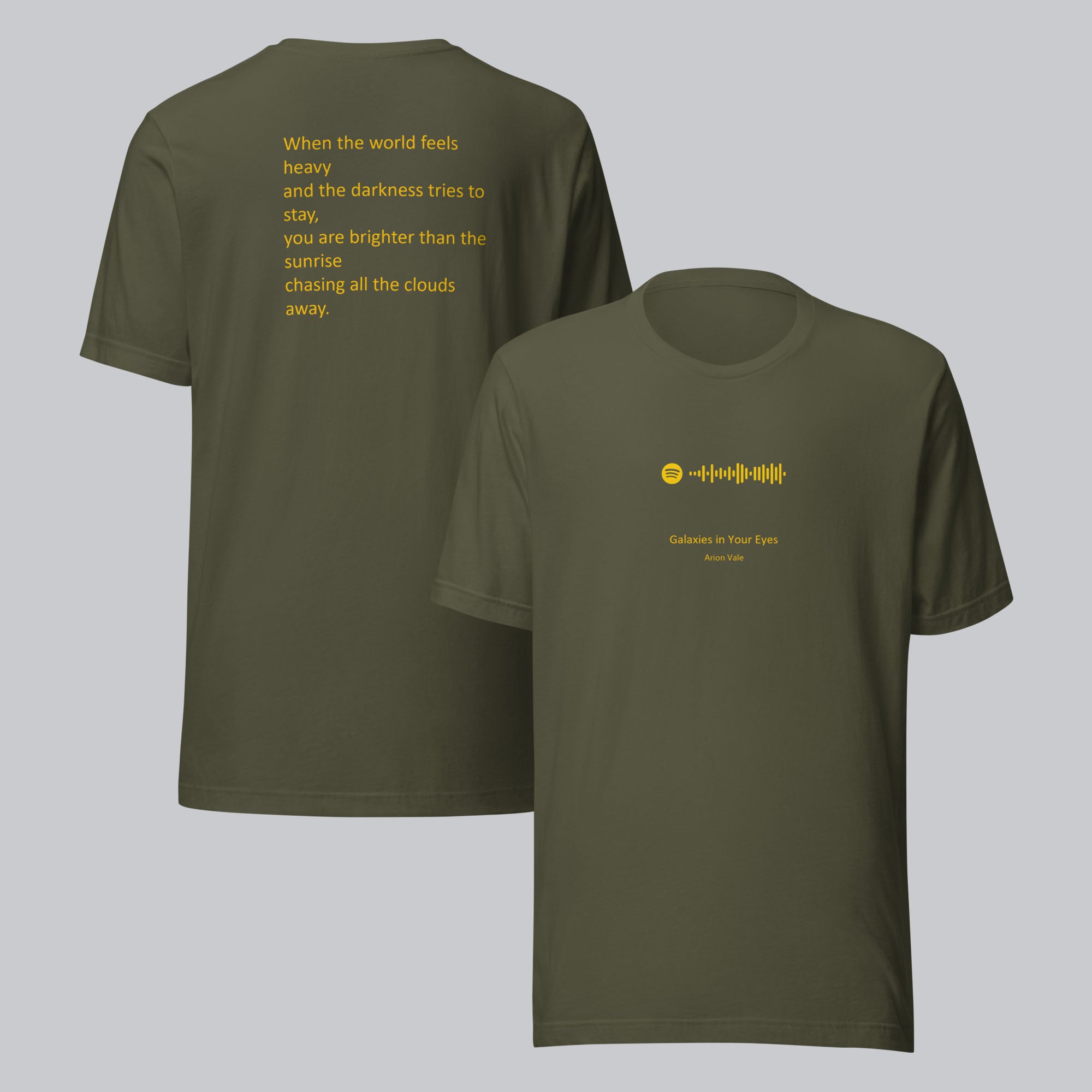 Military green Tshirt with printed custom music code and text