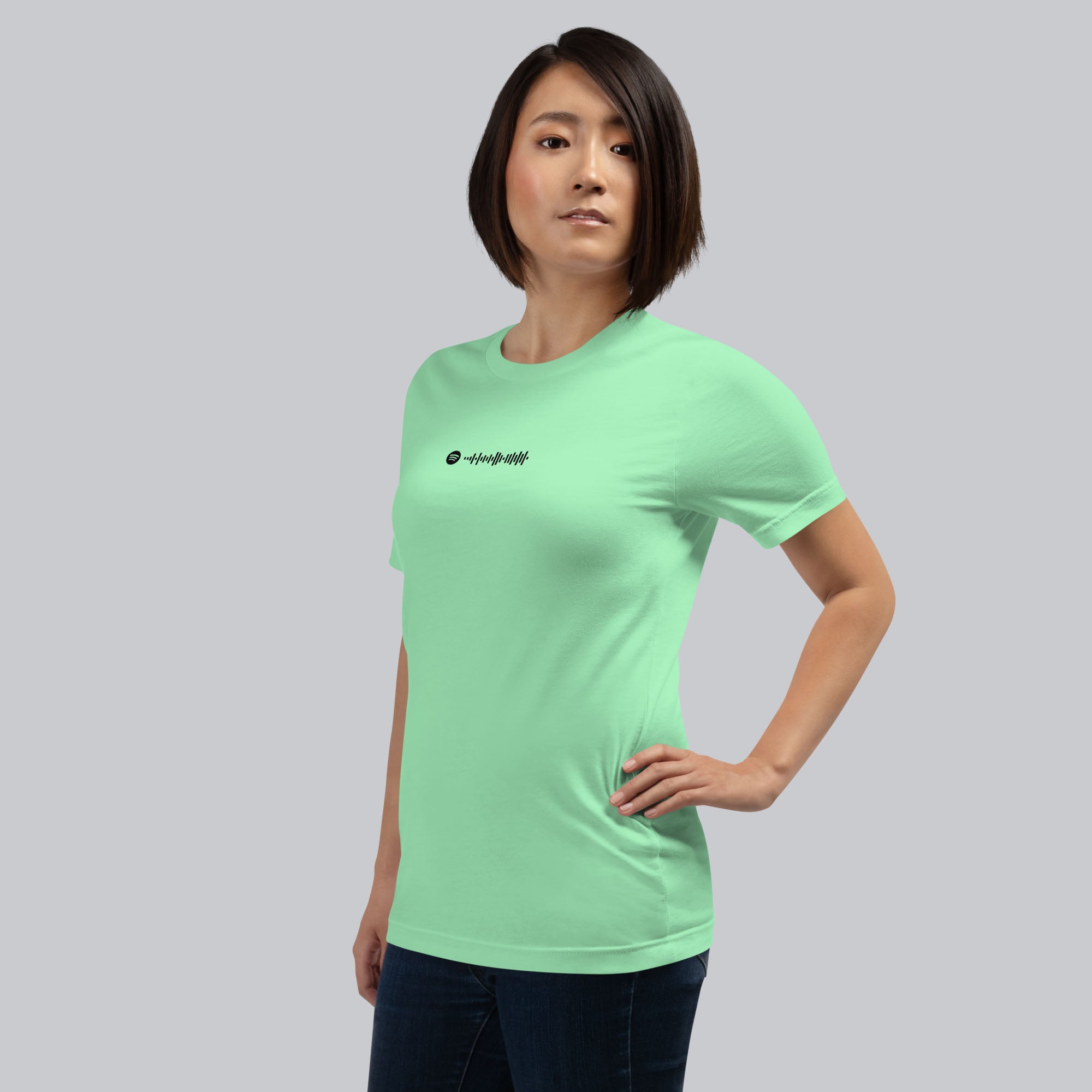 Mint Tshirt with printed custom music code and text