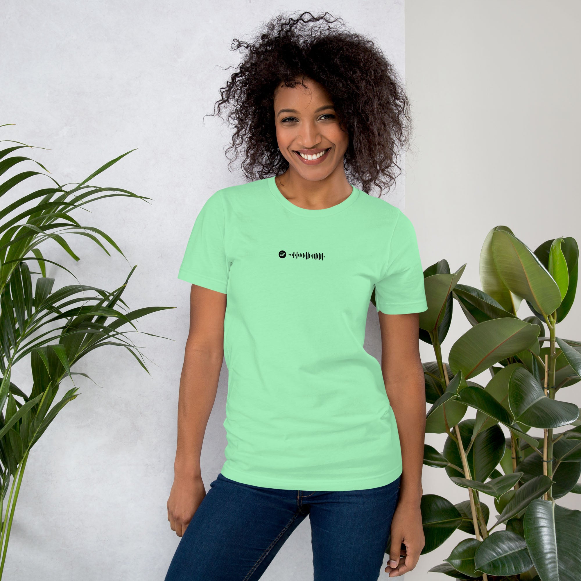 Mint Tshirt with printed custom music code and text