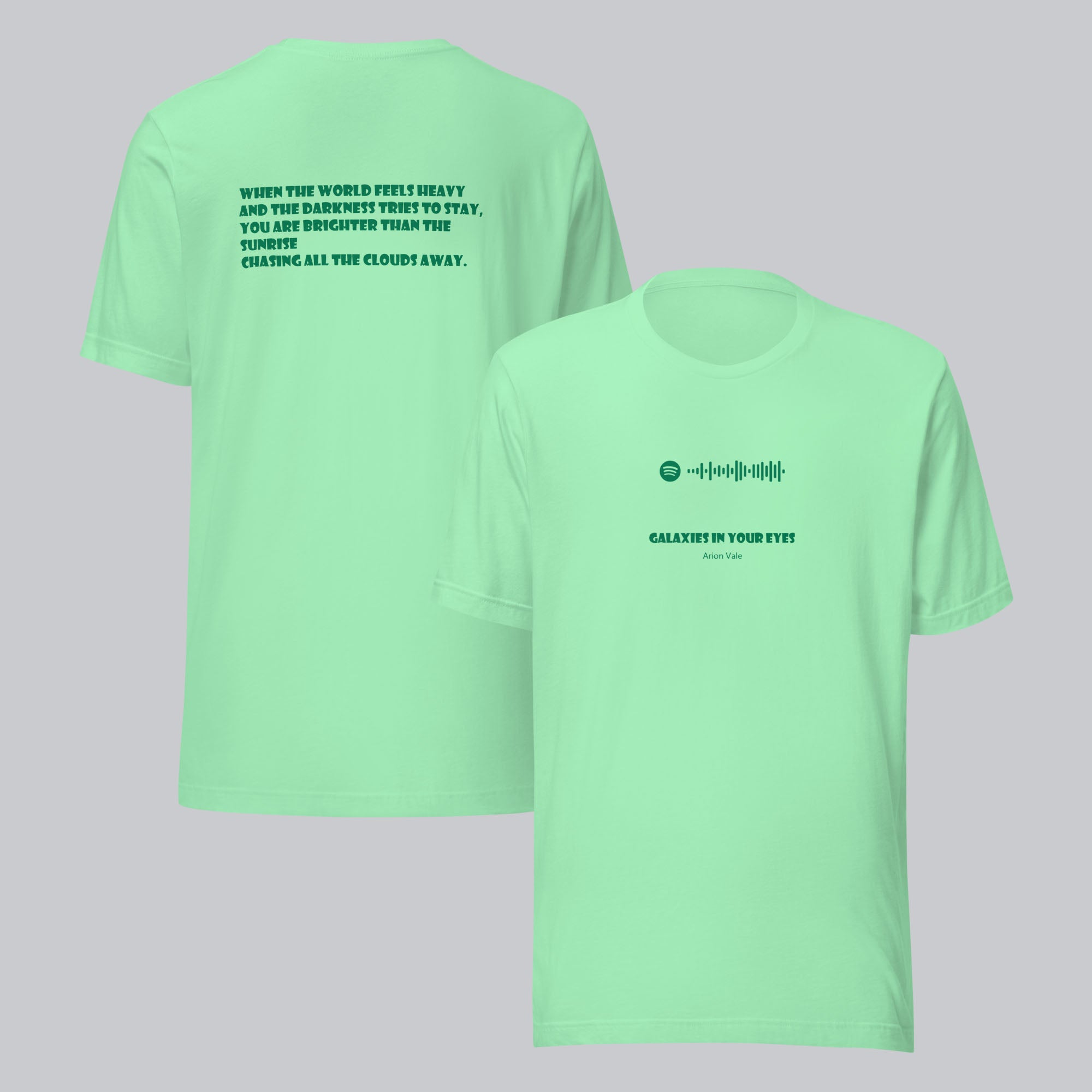 Mint Tshirt with printed custom music code and text